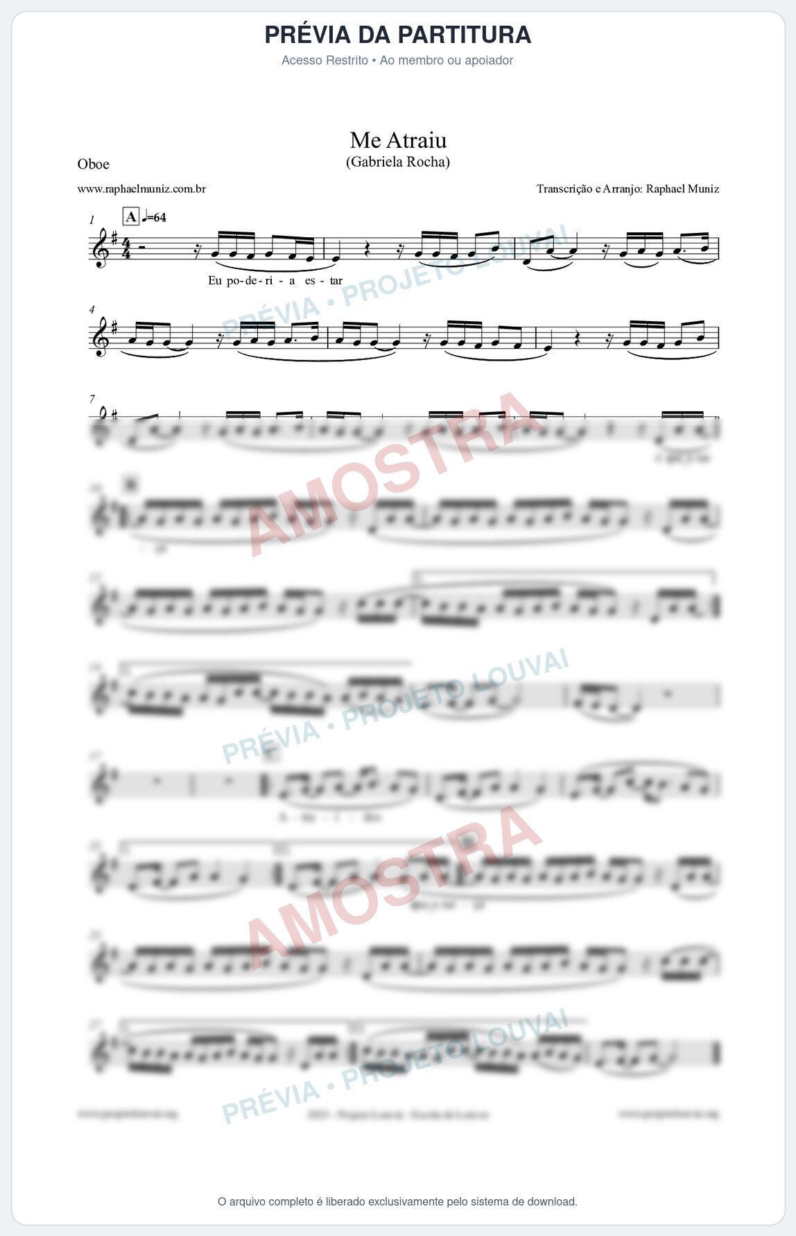 Prévia protegida da primeira página da partitura Partitura para Oboé - Me Atraiu - Gabriela Rocha