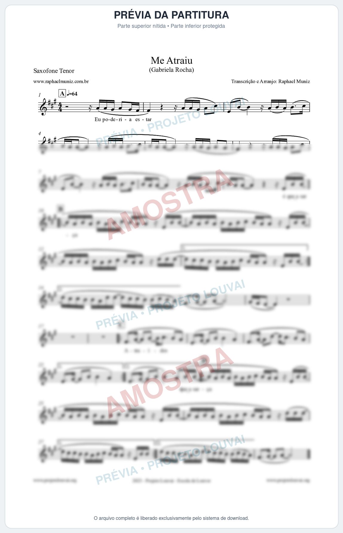 Prévia protegida da primeira página da partitura Partitura para Saxofone Tenor - Me Atraiu - Gabriela Rocha