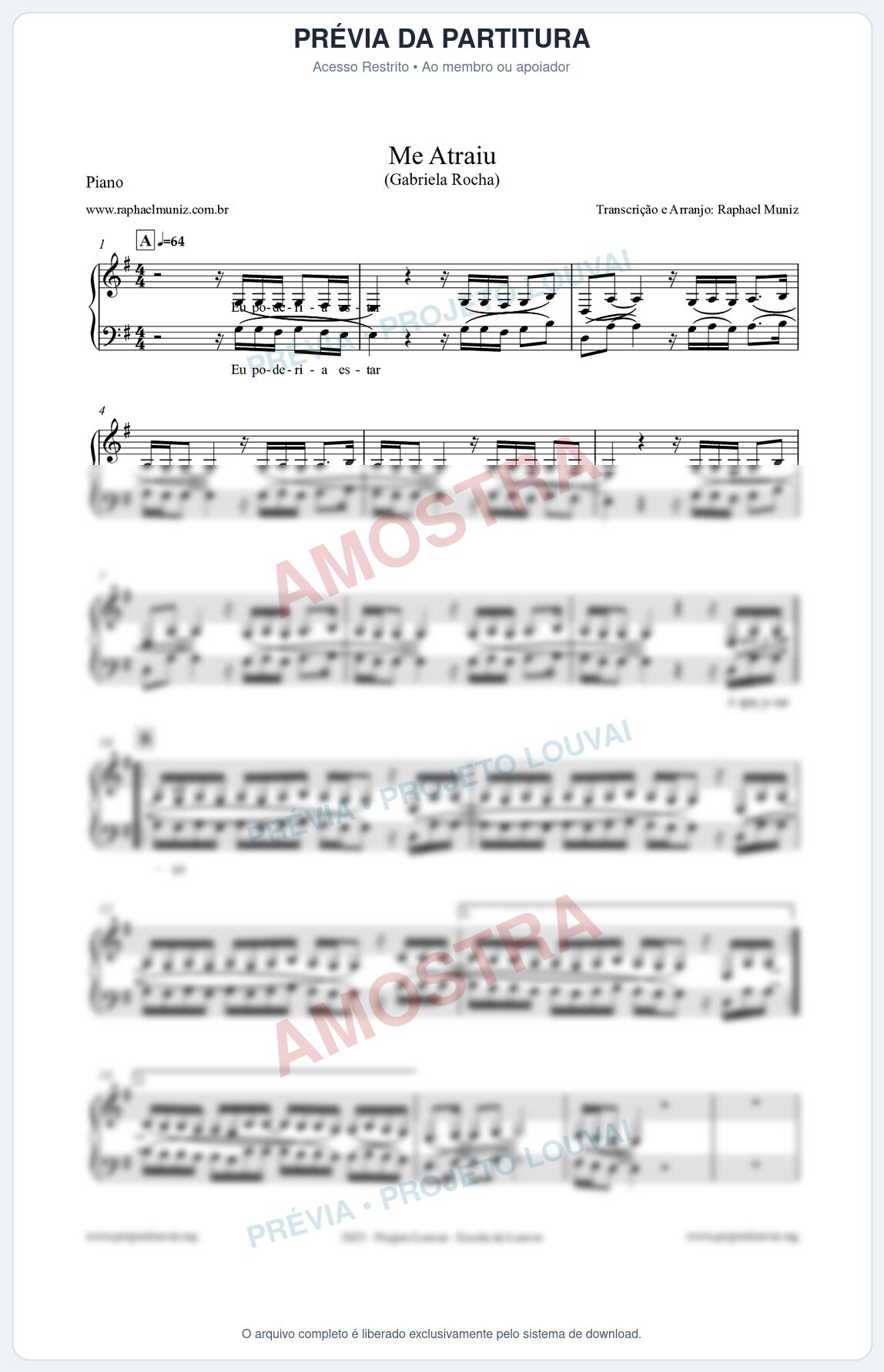 Prévia protegida da primeira página da partitura Partitura para Piano - Me Atraiu - Gabriela Rocha