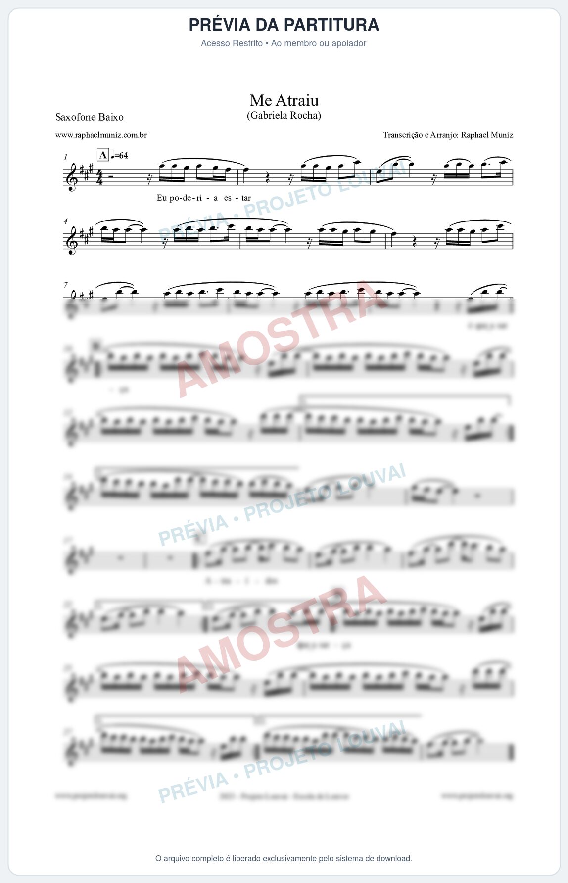 Prévia protegida da primeira página da partitura Partitura para Saxofone Baixo - Me Atraiu - Gabriela Rocha