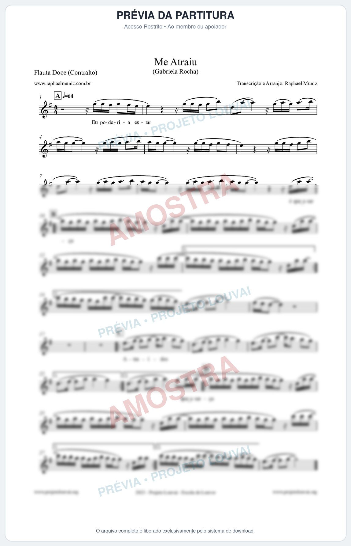 Prévia protegida da primeira página da partitura Partitura para Flauta Doce (Contralto) - Me Atraiu - Gabriela Rocha