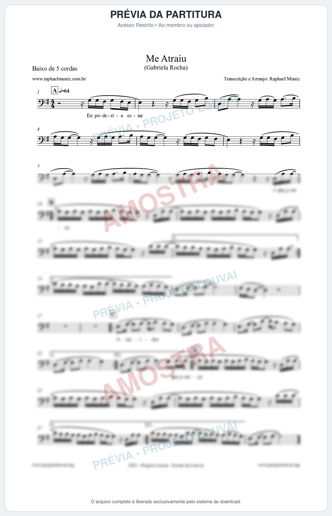 Prévia protegida da primeira página da partitura Partitura para Baixo de 5 cordas - Me Atraiu - Gabriela Rocha