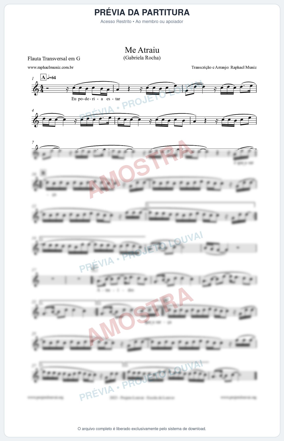 Prévia protegida da primeira página da partitura Partitura para Flauta Transversal em G - Me Atraiu - Gabriela Rocha