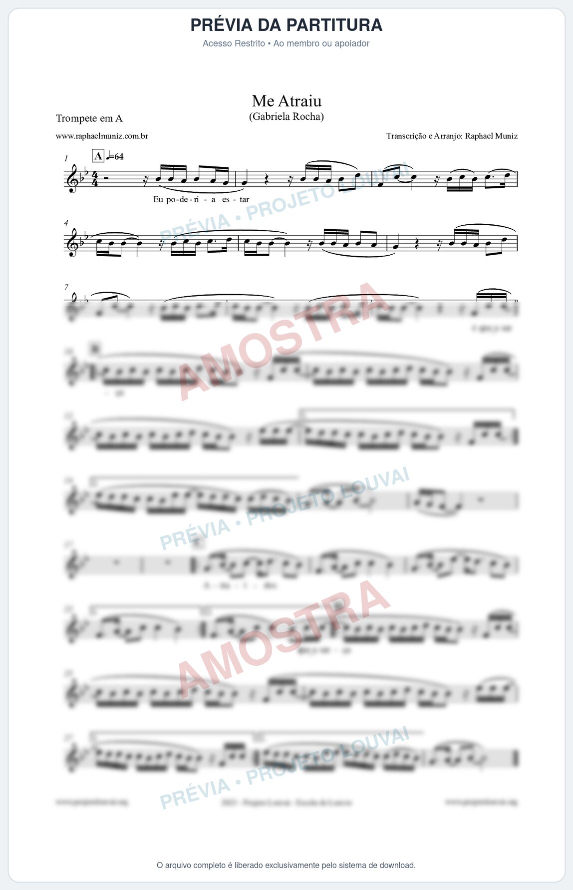 Prévia protegida da primeira página da partitura Partitura para Trompete em A - Me Atraiu - Gabriela Rocha