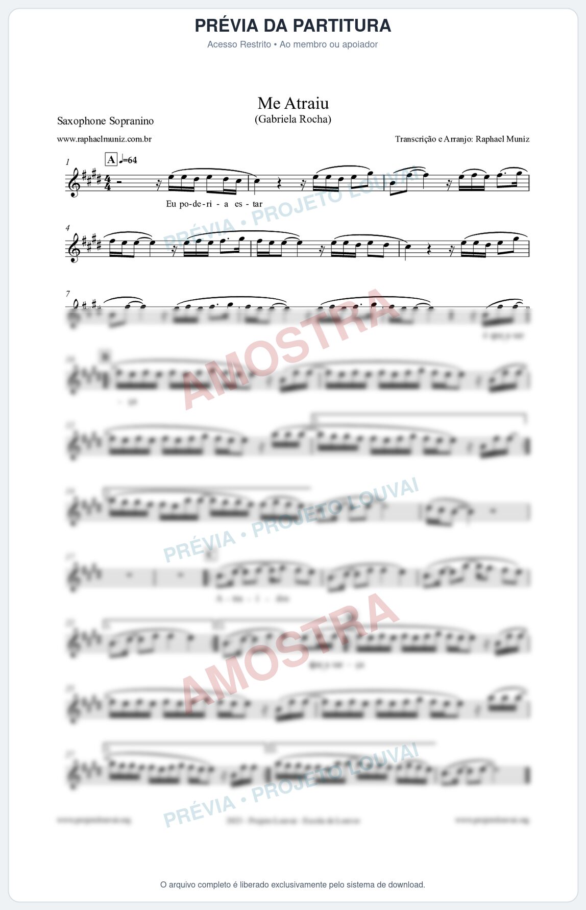 Prévia protegida da primeira página da partitura Partitura para Saxophone Sopranino - Me Atraiu - Gabriela Rocha