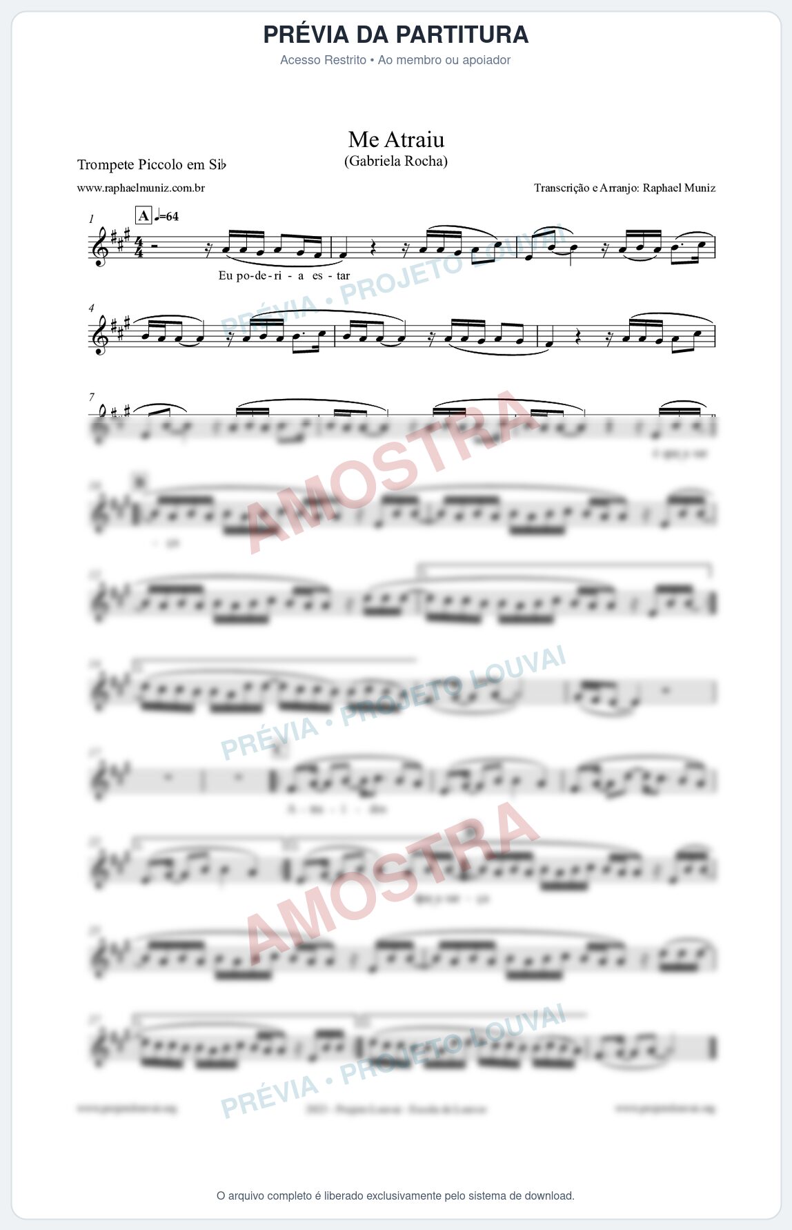 Prévia protegida da primeira página da partitura Partitura para Trompete Piccolo em Sib - Me Atraiu - Gabriela Rocha