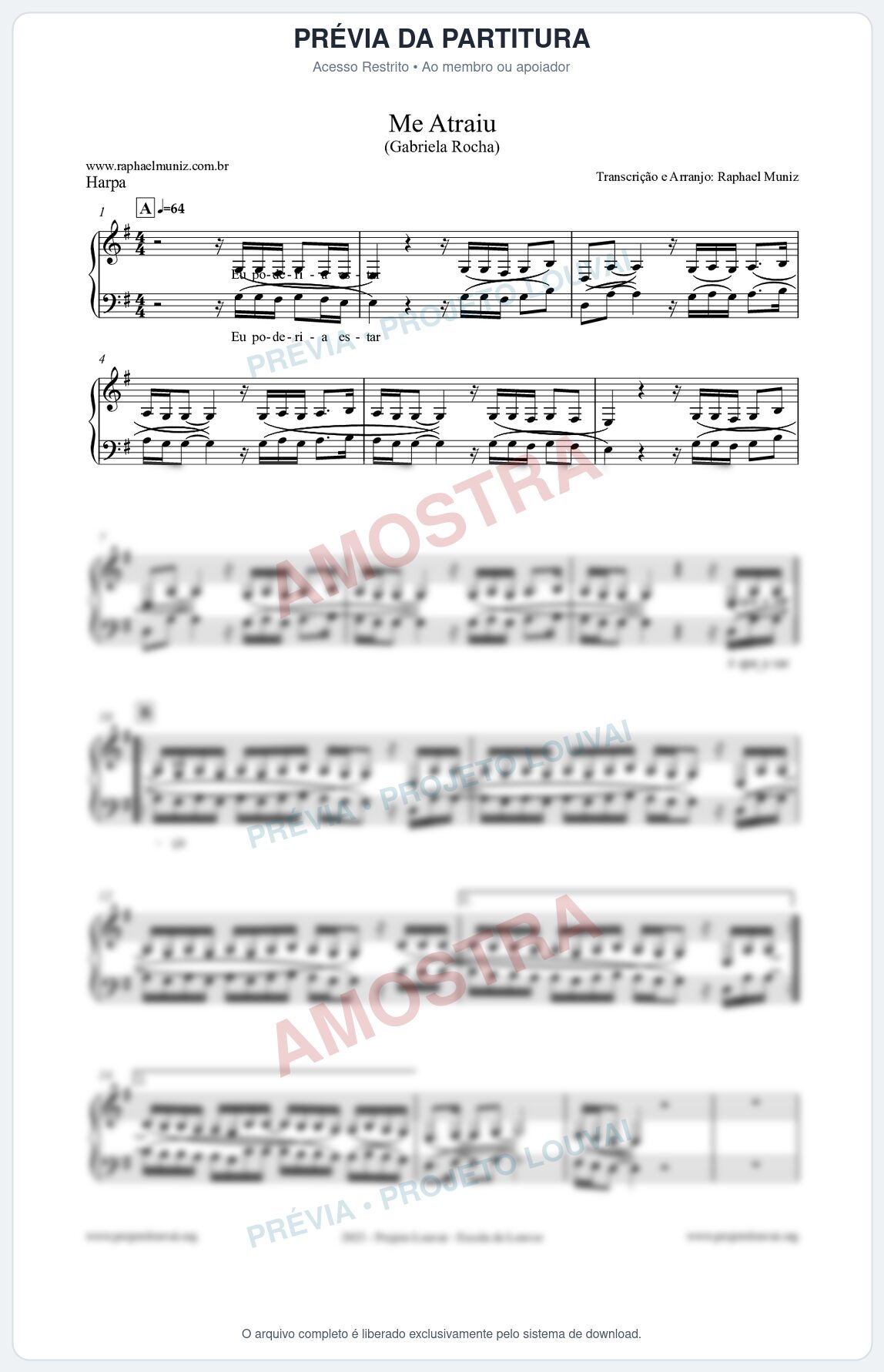 Prévia protegida da primeira página da partitura Partitura para Harpa - Me Atraiu - Gabriela Rocha