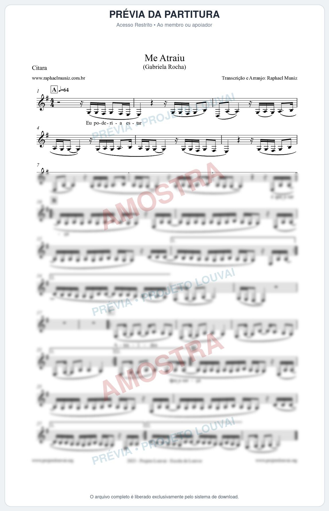 Prévia protegida da primeira página da partitura Partitura para Cítara - Me Atraiu - Gabriela Rocha