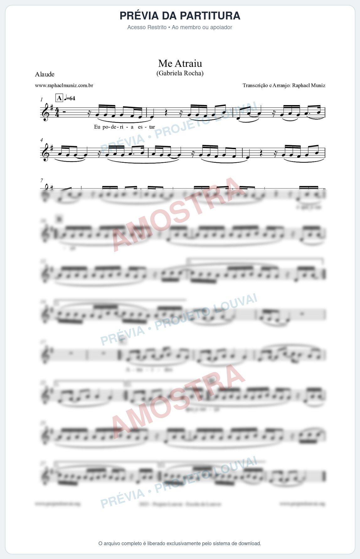 Prévia protegida da primeira página da partitura Partitura para Alaúde - Me Atraiu - Gabriela Rocha