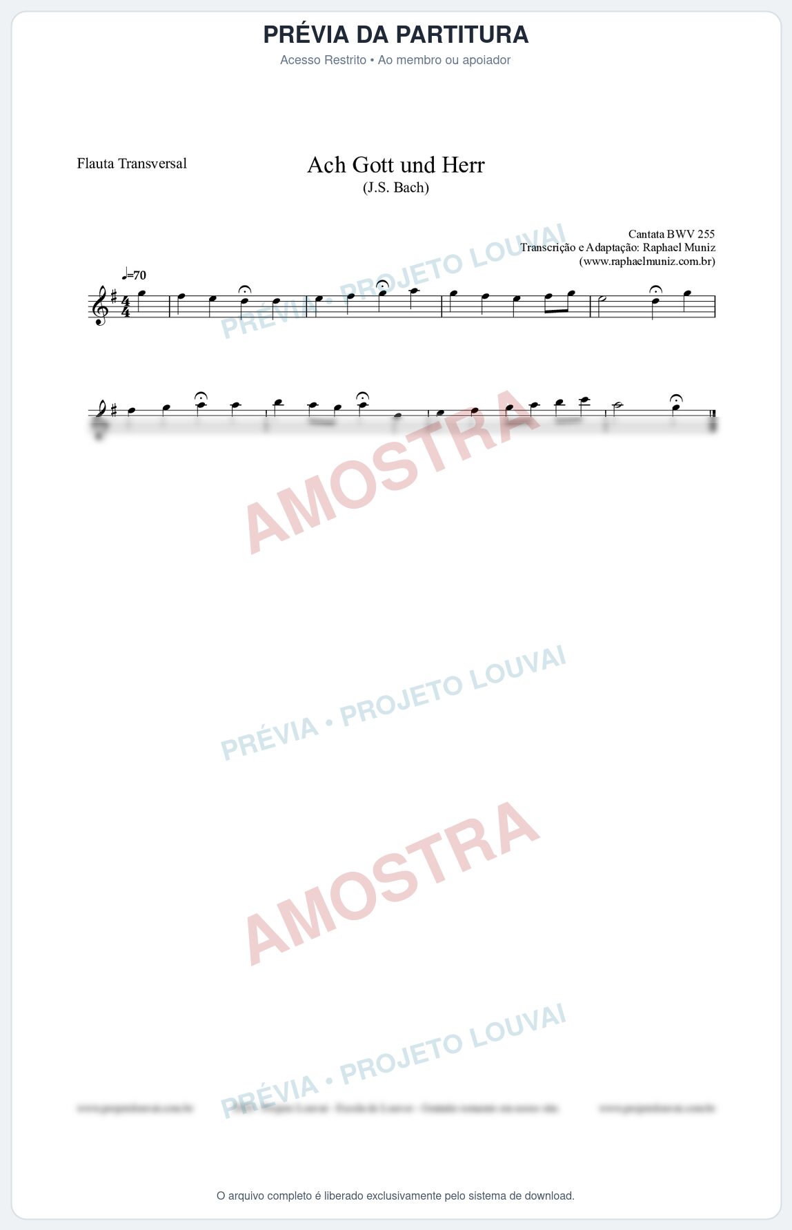 Prévia protegida da primeira página da partitura Partitura para Flauta Transversal - Ach Gott und Herr (BWV 255) (Tom G) - Johann Sebastian Bach