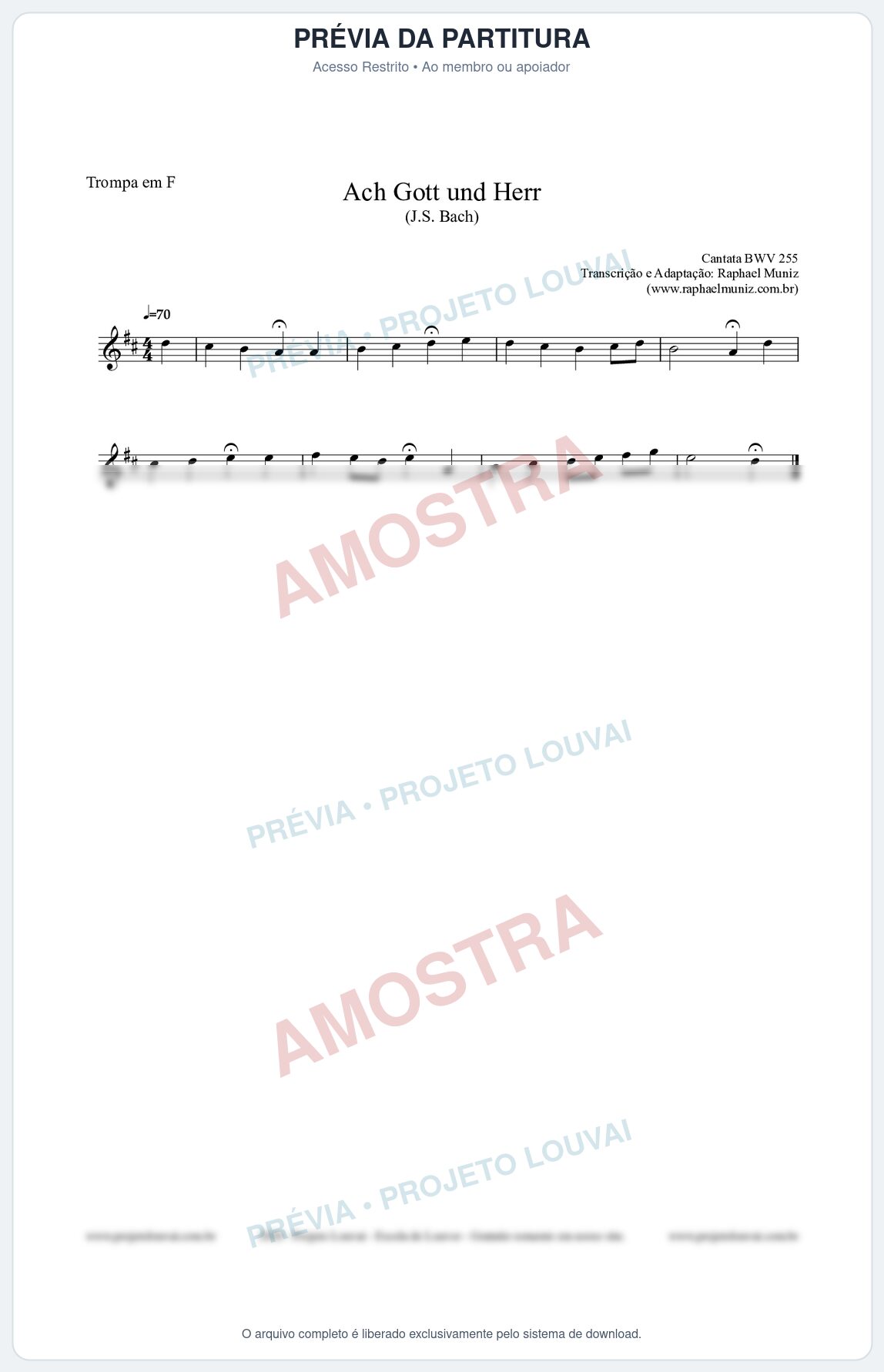 Prévia protegida da primeira página da partitura Partitura para Trompa em F - Ach Gott und Herr (BWV 255) (Tom G) - Johann Sebastian Bach