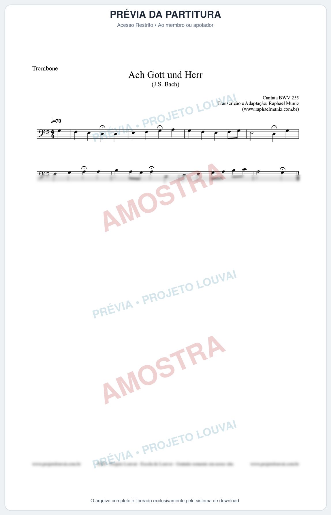 Prévia protegida da primeira página da partitura Partitura para Trombone - Ach Gott und Herr (BWV 255) (Tom G) - Johann Sebastian Bach