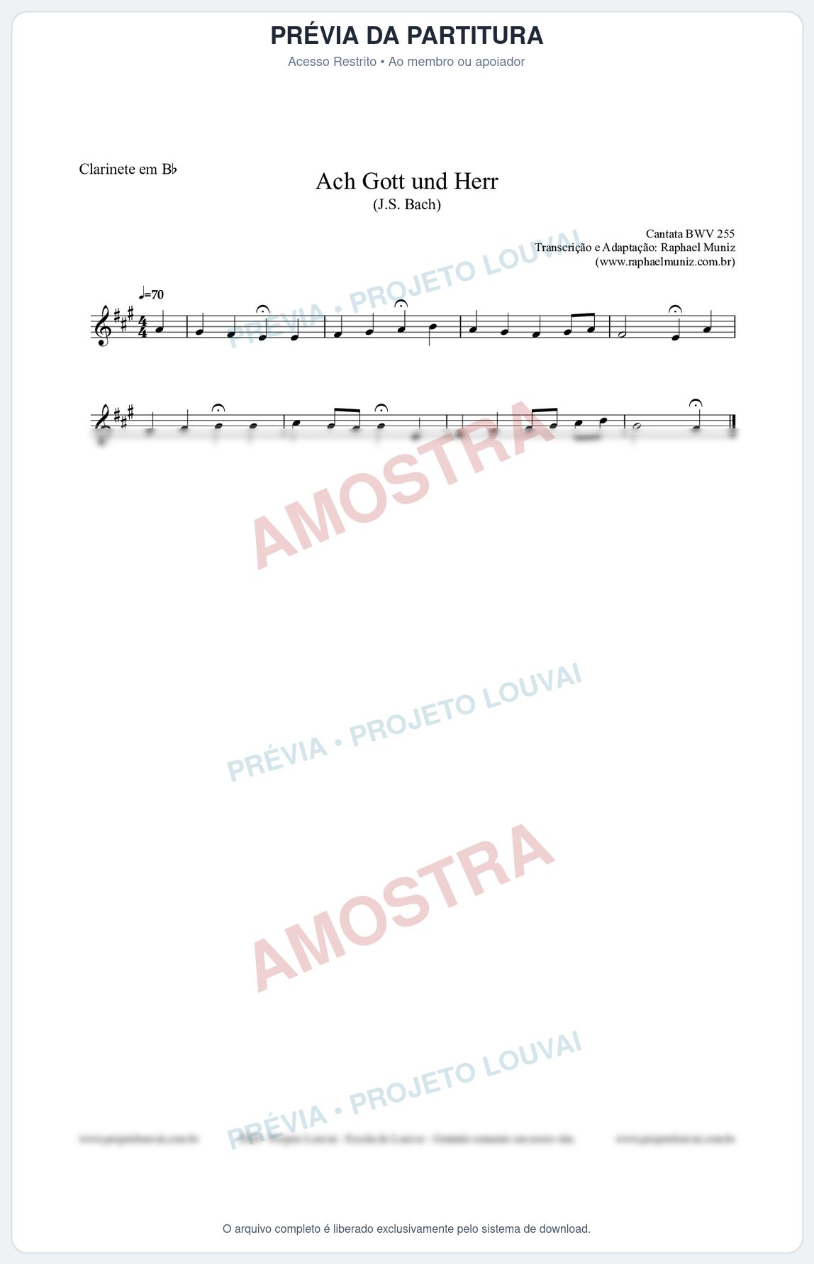 Prévia protegida da primeira página da partitura Partitura para Clarinete em Bb - Ach Gott und Herr (BWV 255) (Tom G) - Johann Sebastian Bach