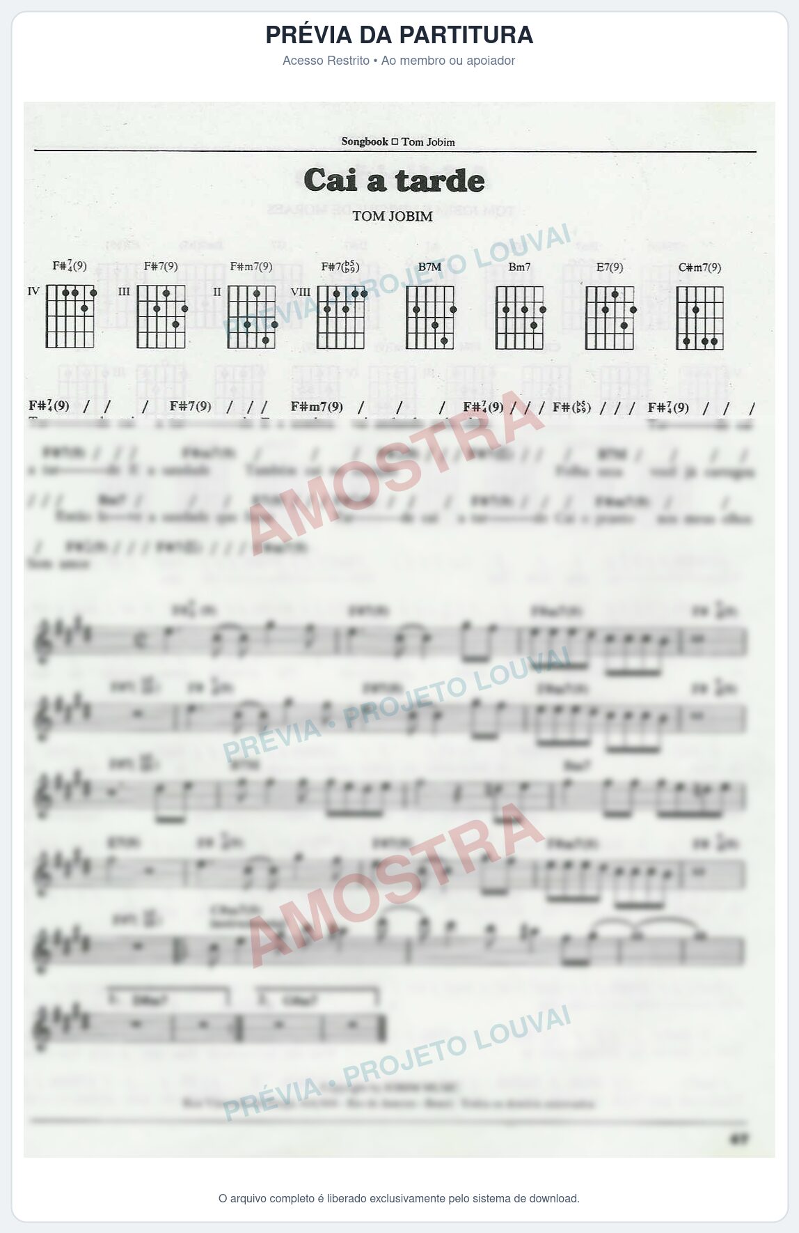 Prévia protegida da primeira página da partitura Partitura para Gaita de Fole - Cai a Tarde - Tom Jobim