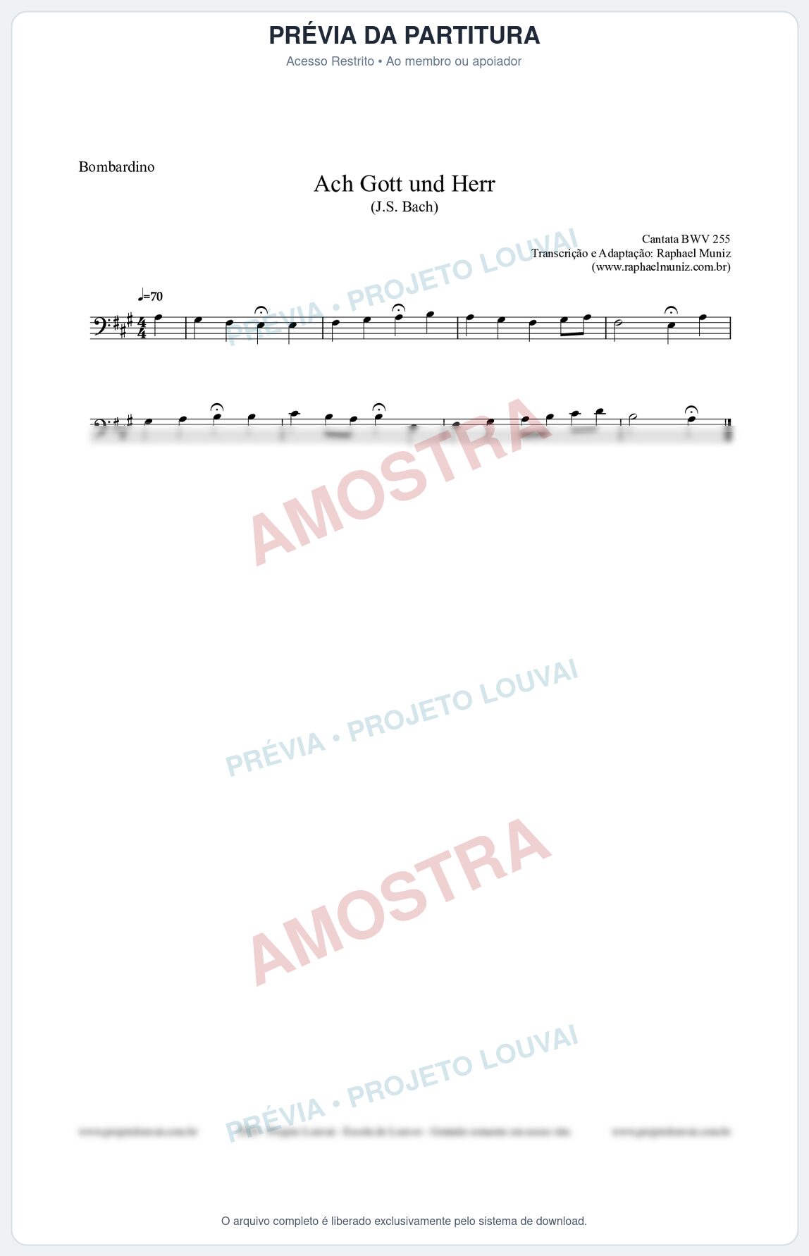 Prévia protegida da primeira página da partitura Partitura para Bombardino - Ach Gott und Herr (BWV 255) (Tom G) - Johann Sebastian Bach