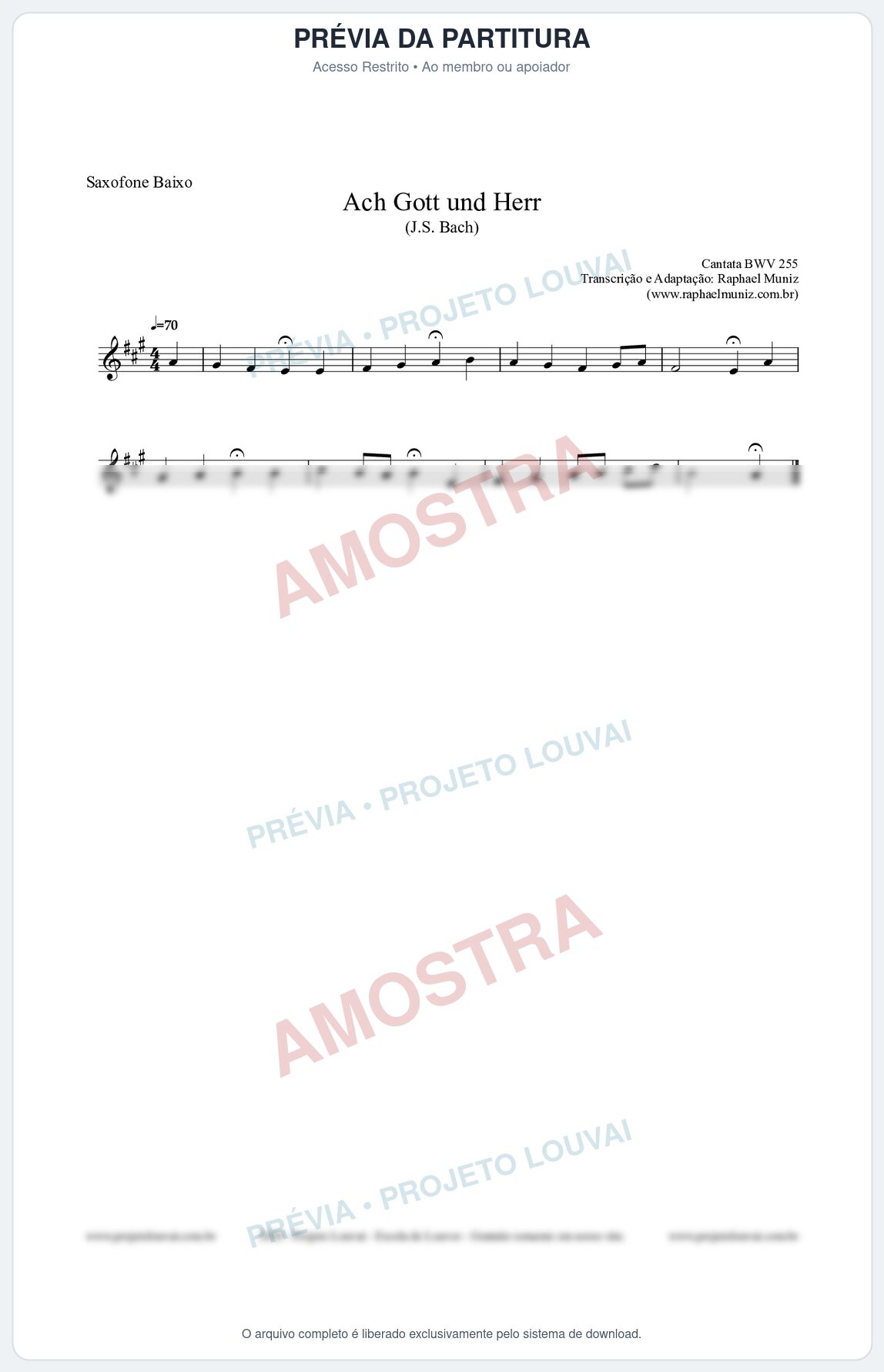 Prévia protegida da primeira página da partitura Partitura para Saxofone Baixo - Ach Gott und Herr (BWV 255) (Tom G) - Johann Sebastian Bach