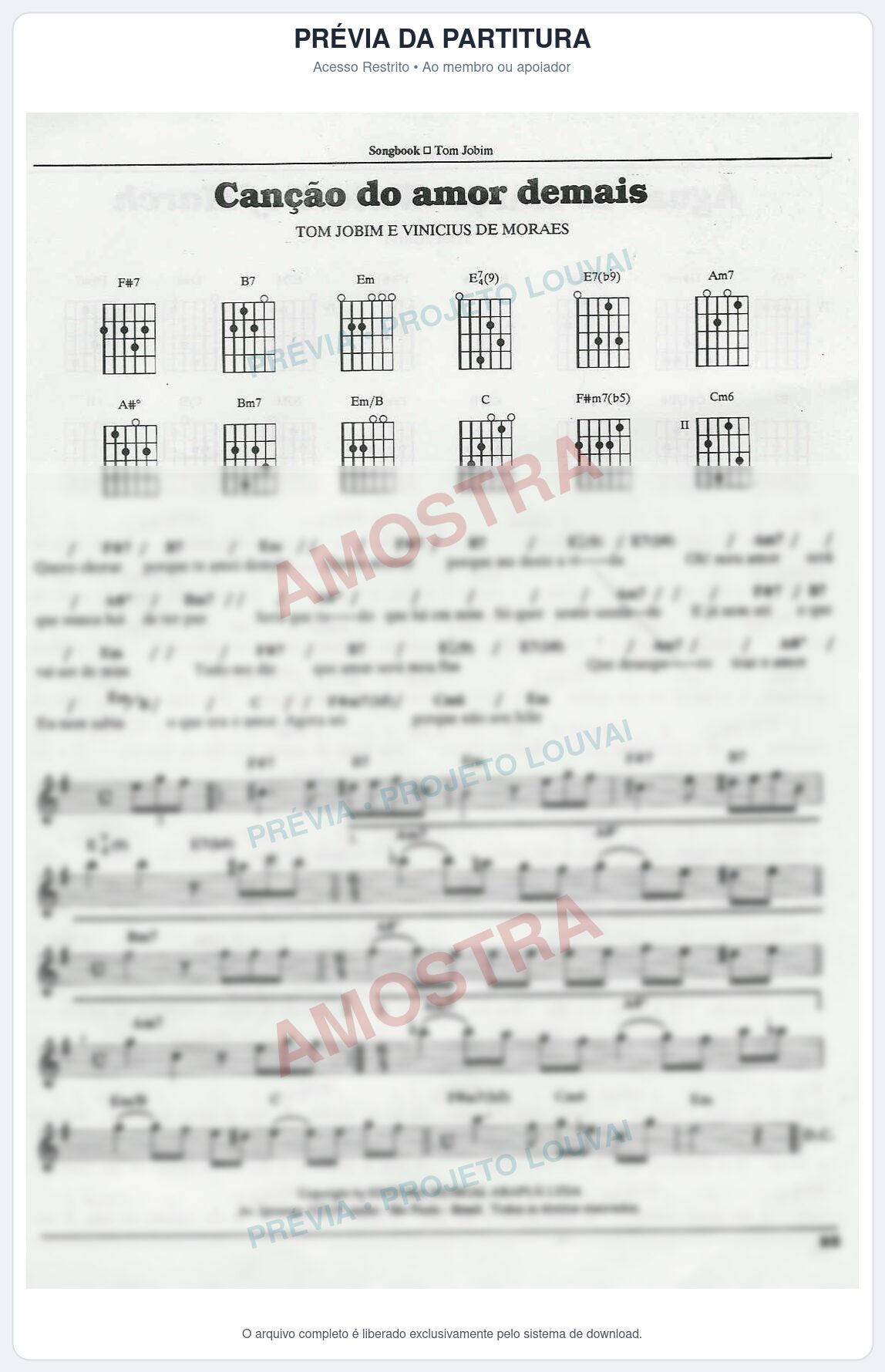 Prévia protegida da primeira página da partitura Partitura para Gaita de Fole - Canção do amor demais - Tom Jobim