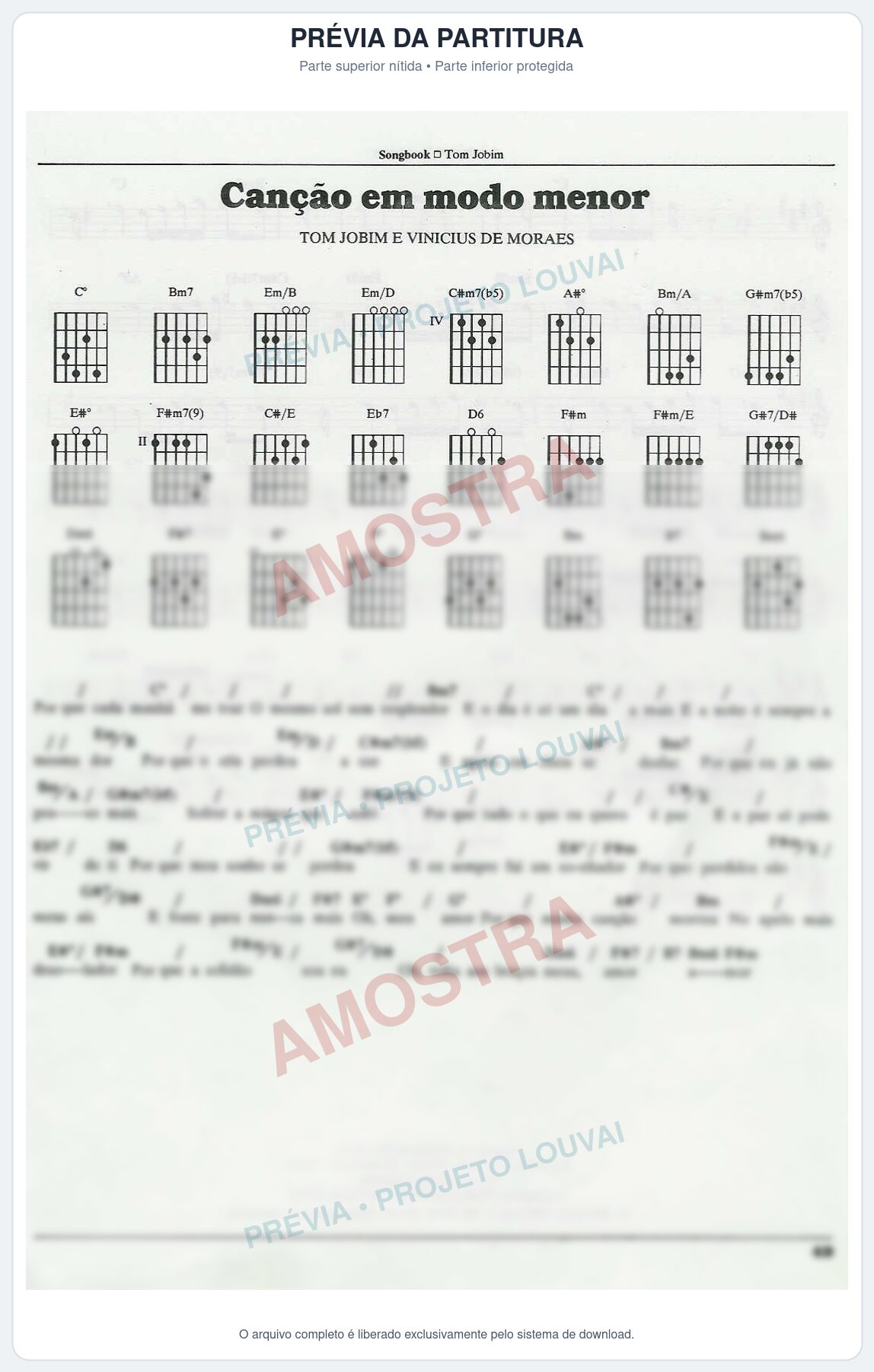 Prévia protegida da primeira página da partitura Partitura para Flauta Transversal em G - Canção em modo menor - Tom Jobim