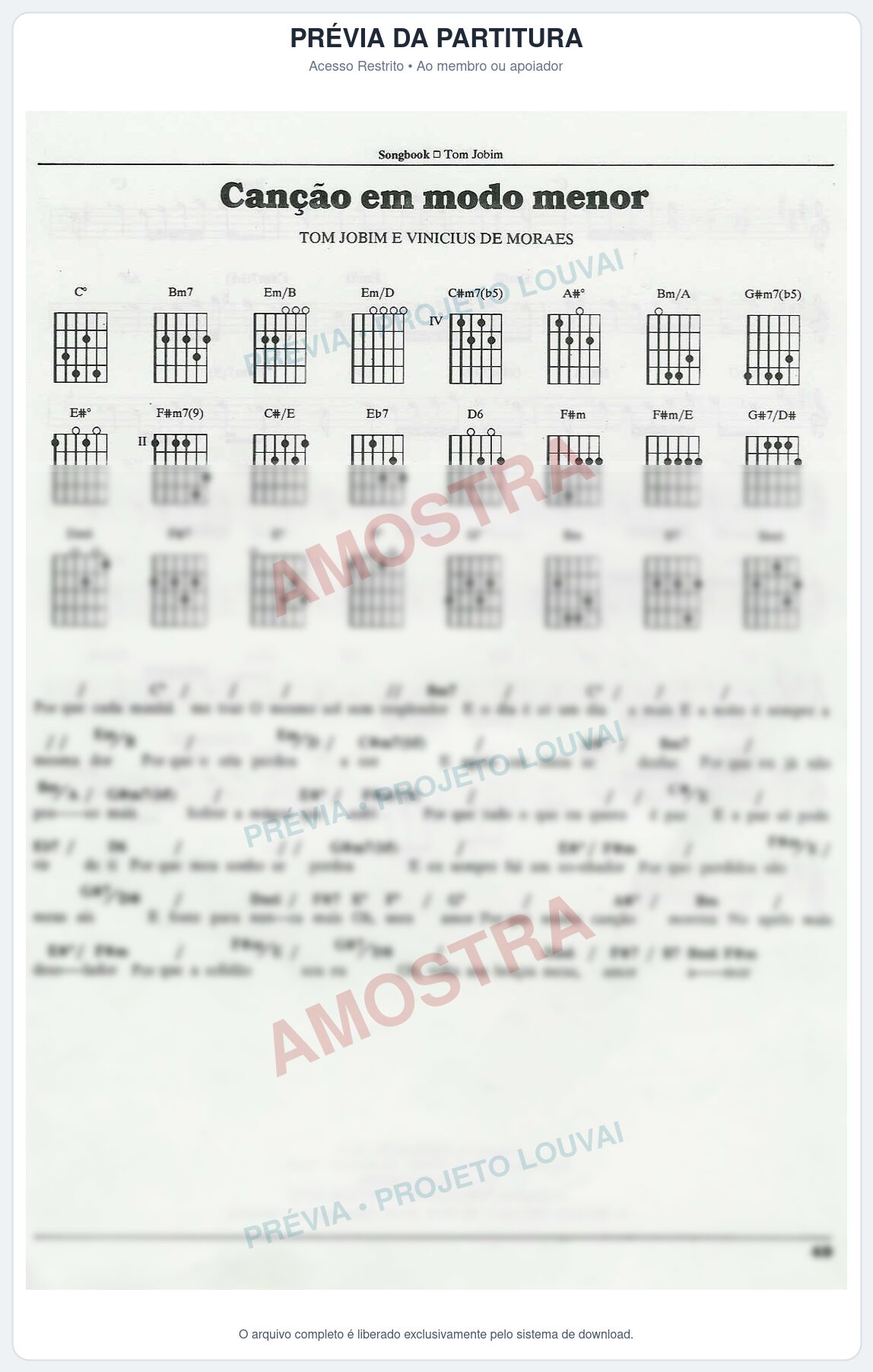 Prévia protegida da primeira página da partitura Partitura para Harpa - Canção em modo menor - Tom Jobim