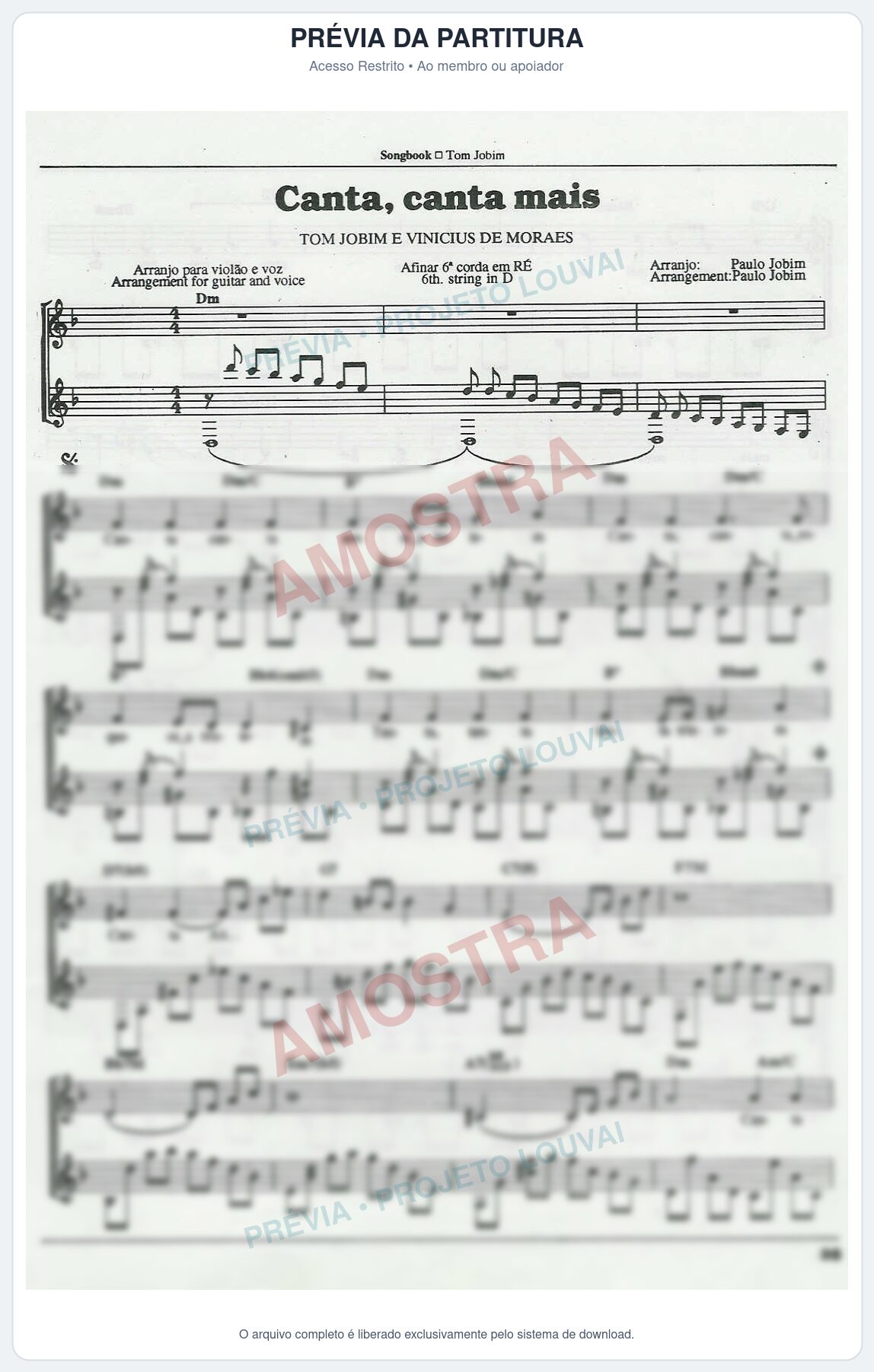 Prévia protegida da primeira página da partitura Partitura para Gaita de Fole - Canta, Canta mais - Tom Jobim