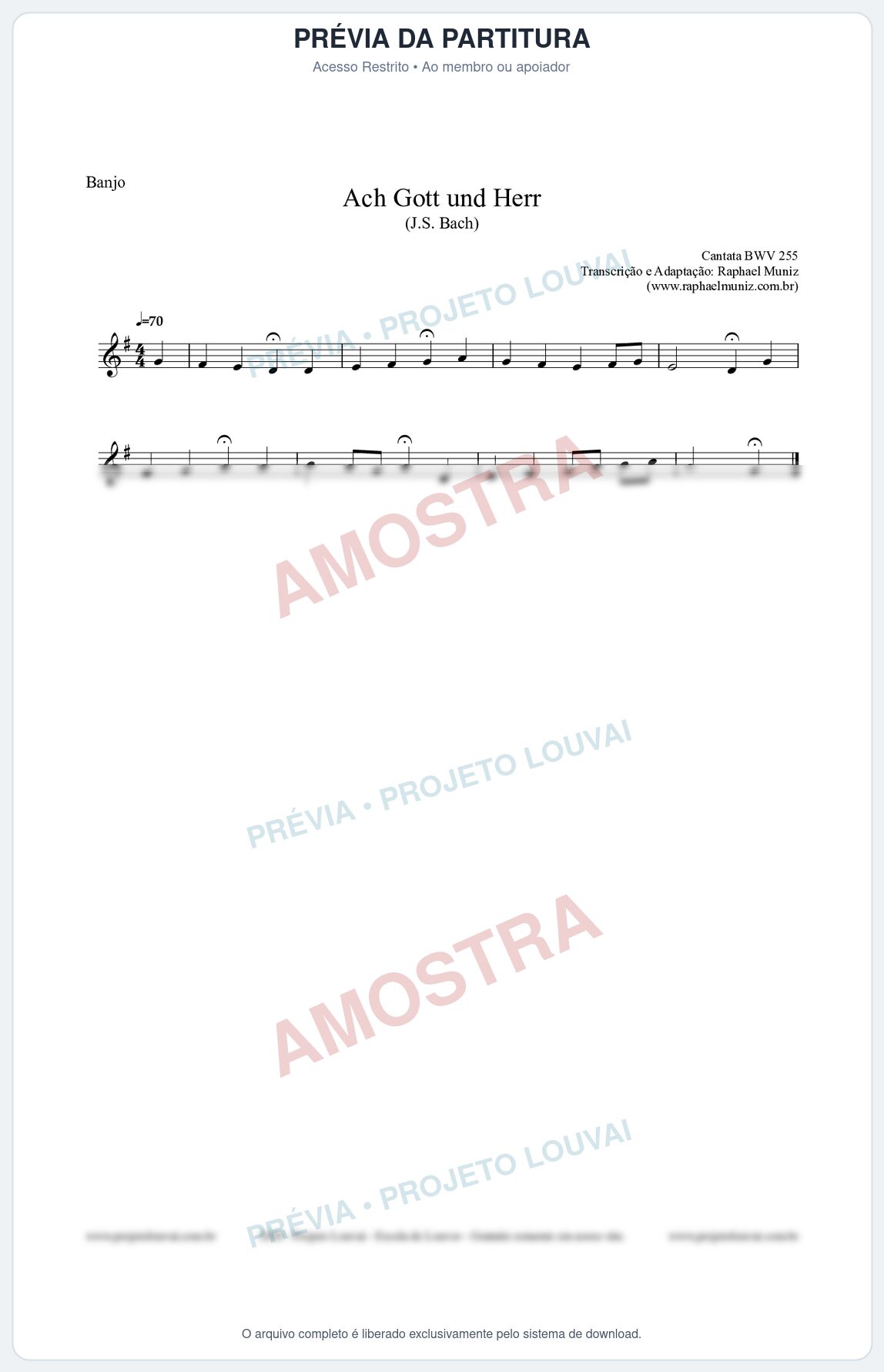Prévia protegida da primeira página da partitura Partitura para Banjo - Ach Gott und Herr (BWV 255) (Tom G) - Johann Sebastian Bach