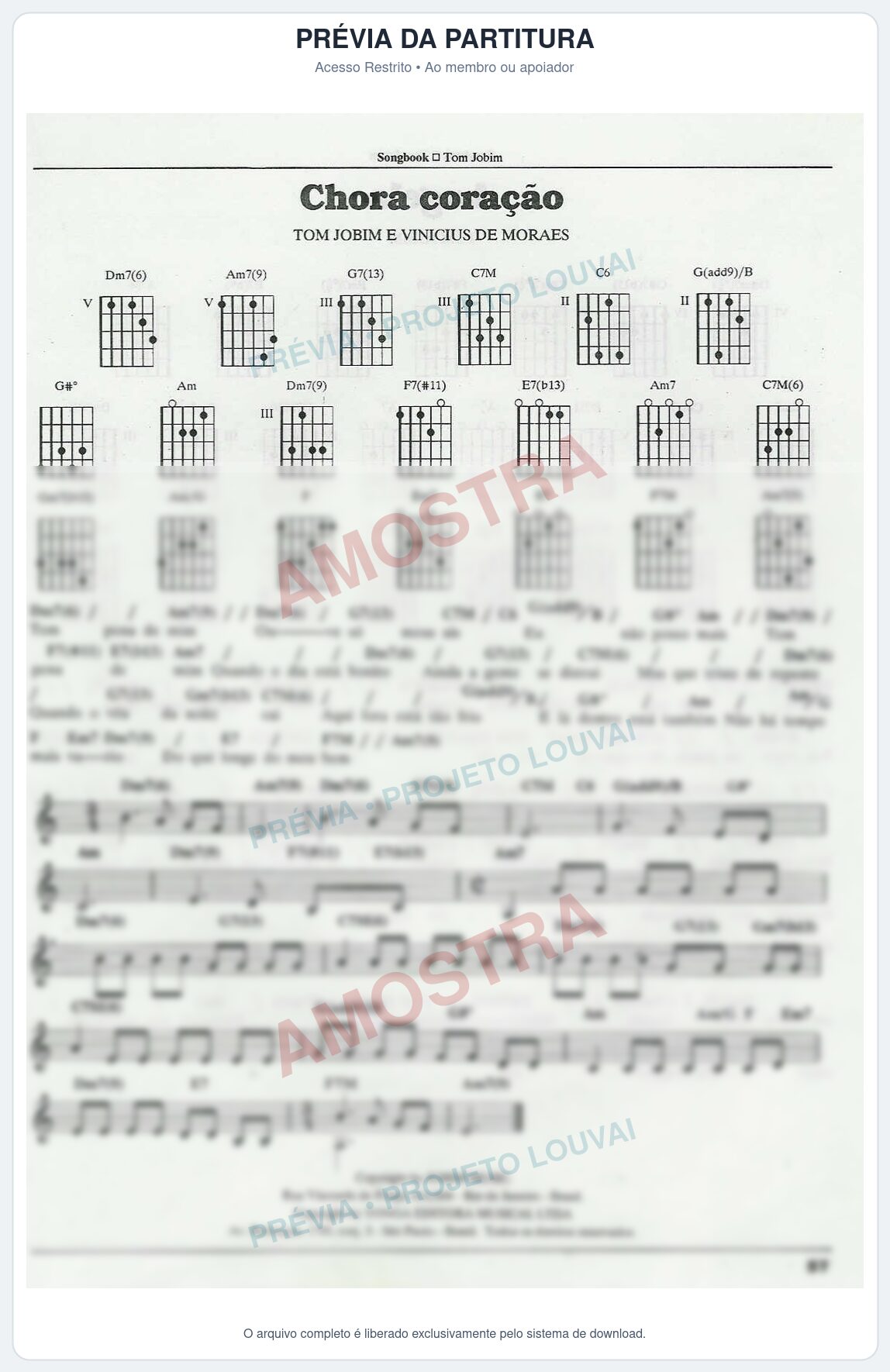 Prévia protegida da primeira página da partitura Partitura para Harpa - Chora Coração - Tom Jobim