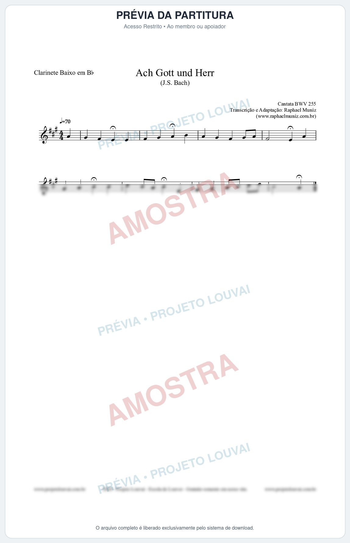 Prévia protegida da primeira página da partitura Partitura para Clarinete Baixo em Bb - Ach Gott und Herr (BWV 255) (Tom G) - Johann Sebastian Bach