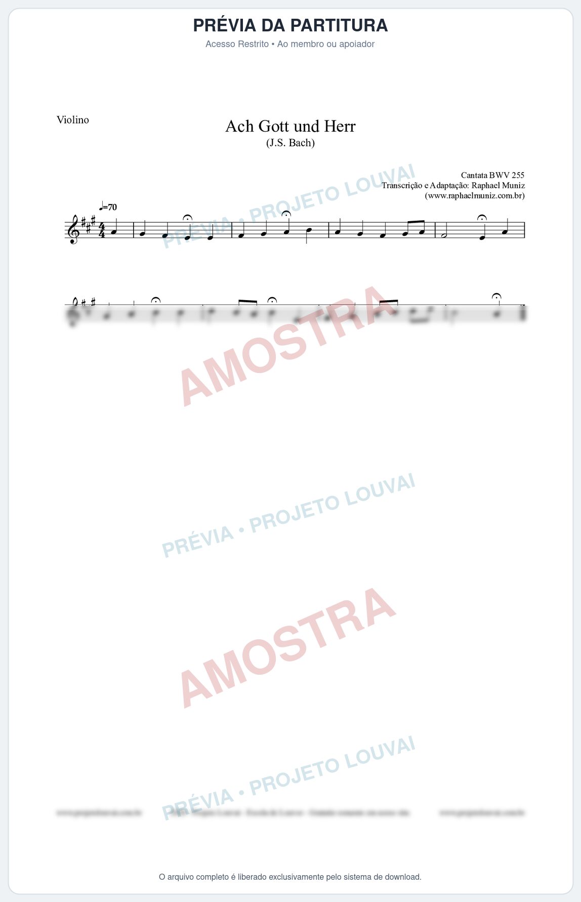 Prévia protegida da primeira página da partitura Partitura para Violino - Ach Gott und Herr (BWV 255) (Tom A) - Johann Sebastian Bach