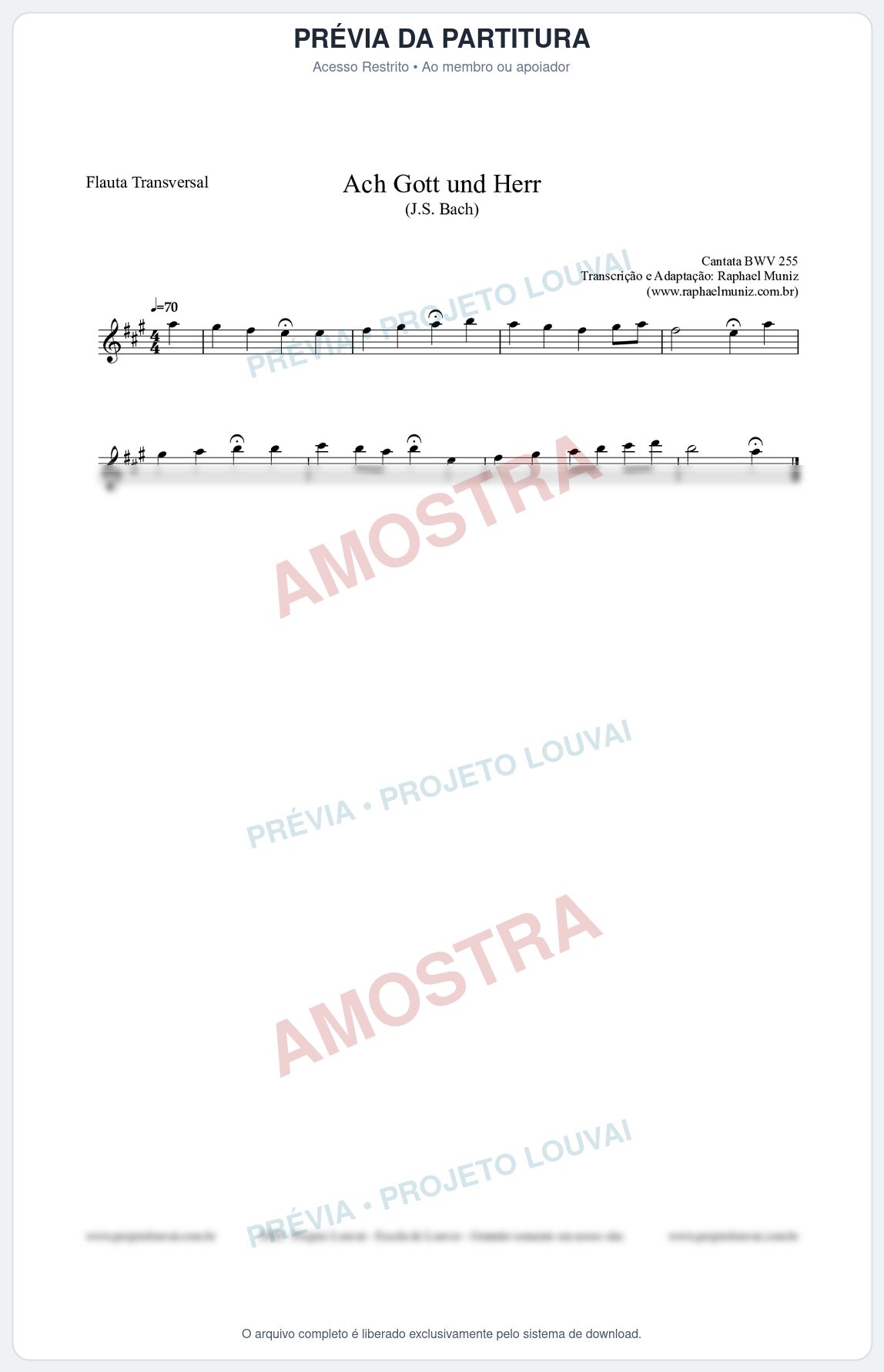 Prévia protegida da primeira página da partitura Partitura para Flauta Transversal - Ach Gott und Herr (BWV 255) (Tom A) - Johann Sebastian Bach