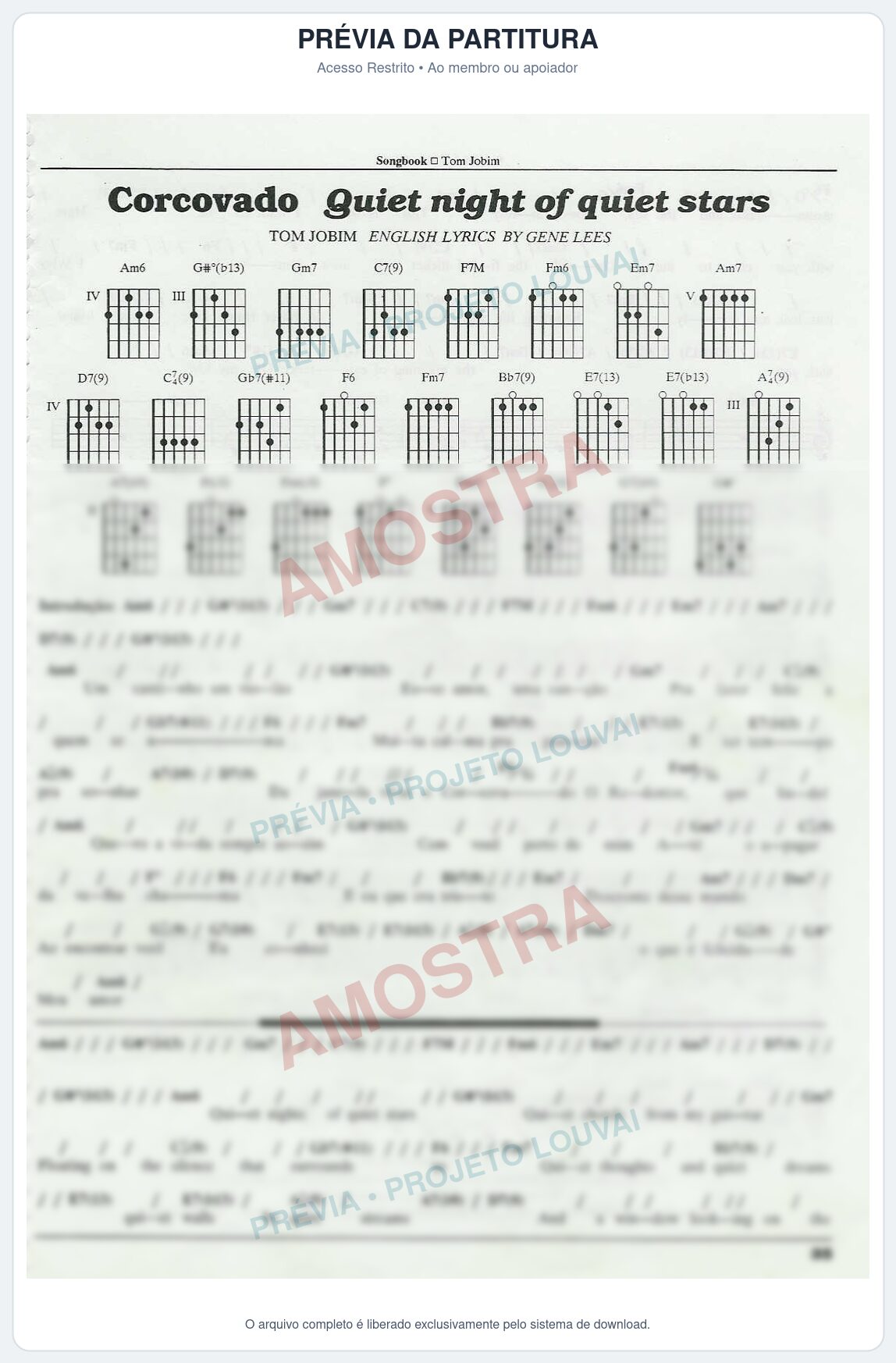 Prévia protegida da primeira página da partitura Partitura para Cítara - Corcovado - Tom Jobim