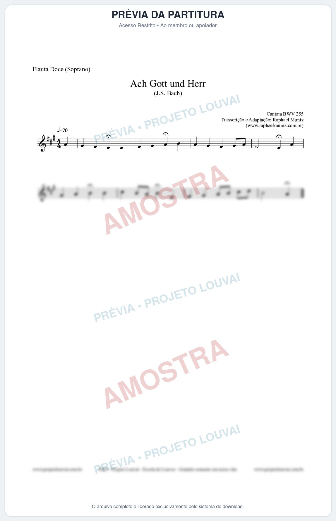 Prévia protegida da primeira página da partitura Partitura para Flauta Doce (Soprano) - Ach Gott und Herr (BWV 255) (Tom A) - Johann Sebastian Bach
