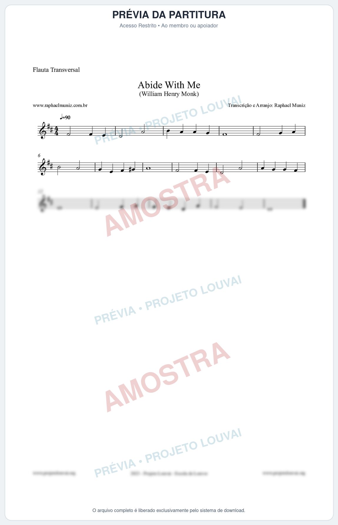 Prévia protegida da primeira página da partitura Partitura para Flauta Transversal - Abide With Me - William Henry Monk
