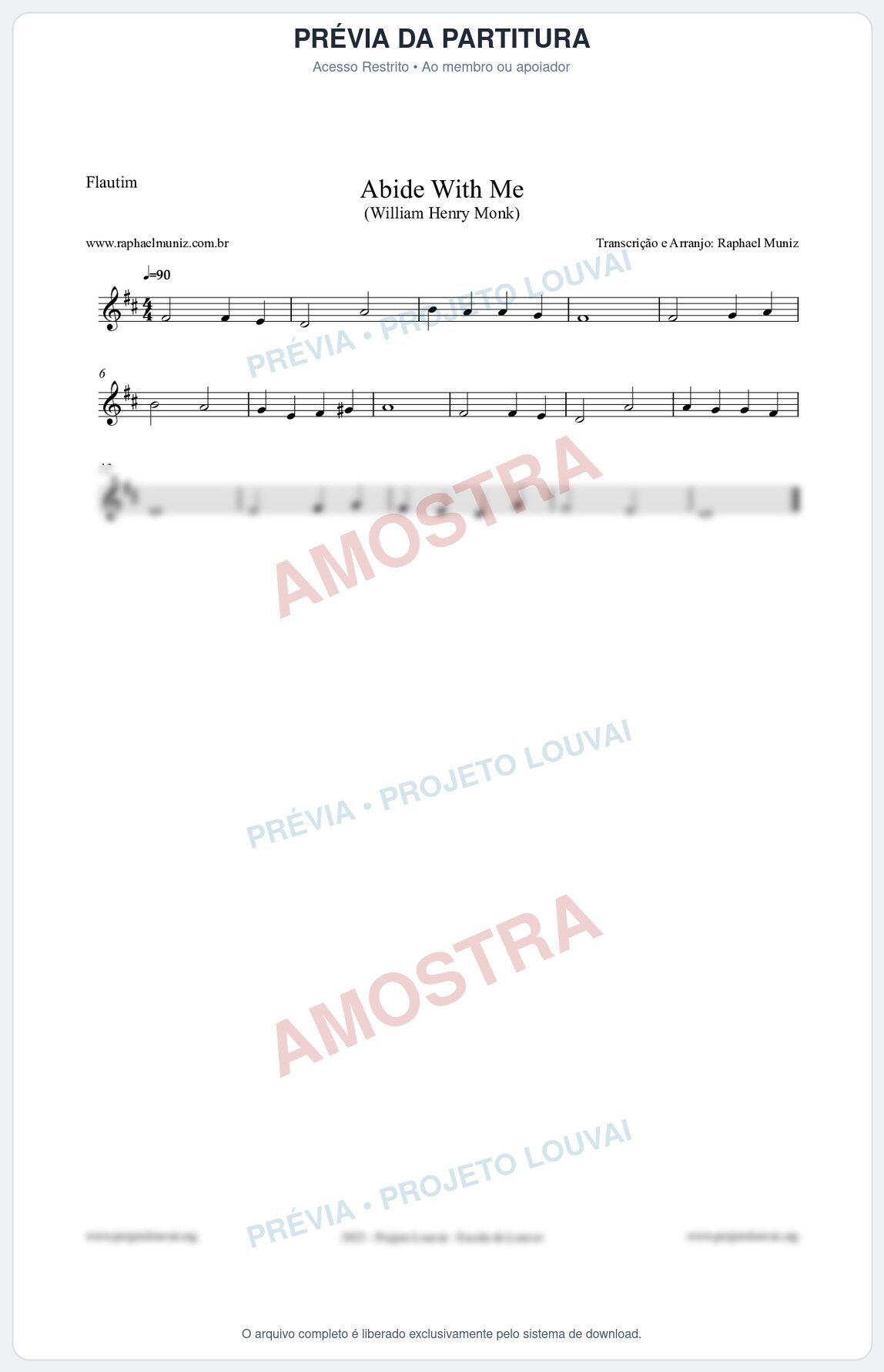Prévia protegida da primeira página da partitura Partitura para Flautim - Abide With Me - William Henry Monk
