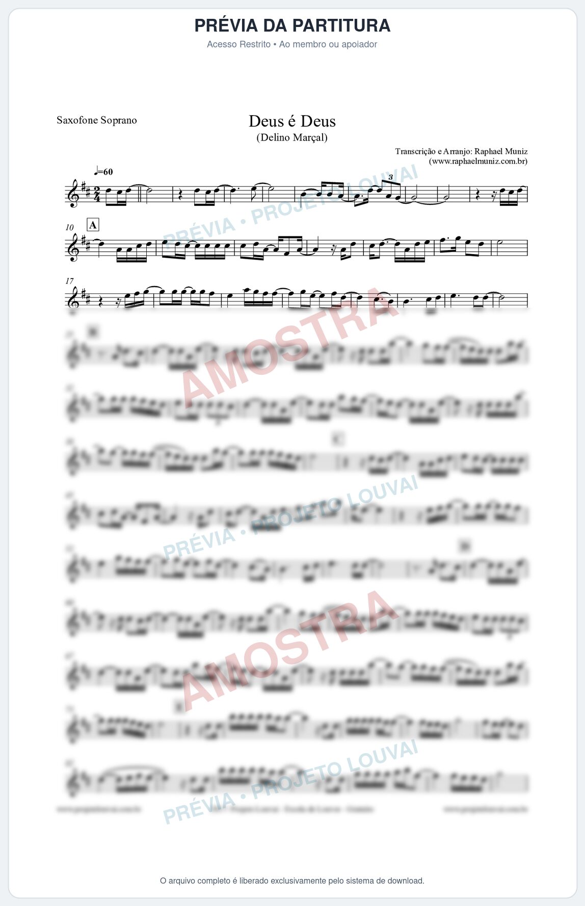 Prévia protegida da primeira página da partitura Partitura para Sax Soprano - Deus é Deus - Delino Marçal