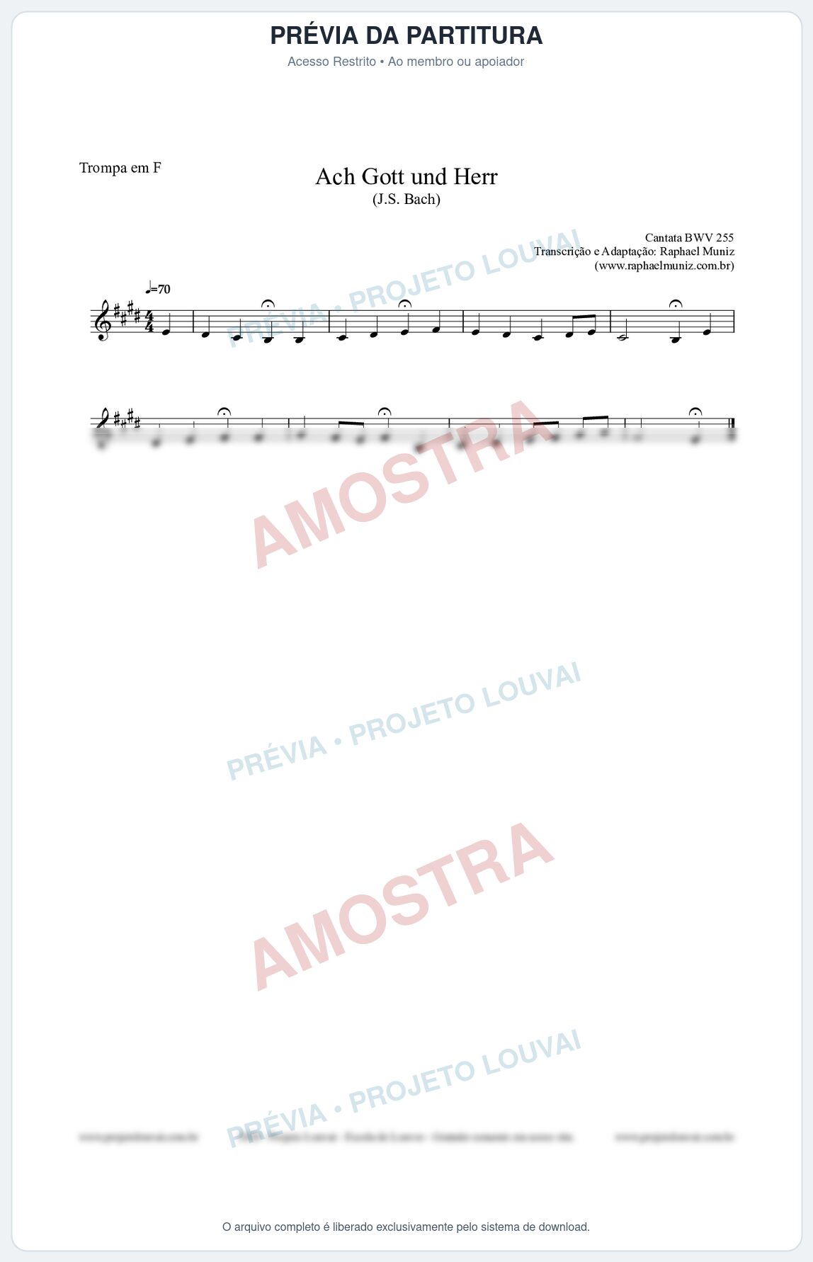 Prévia protegida da primeira página da partitura Partitura para Trompa em F - Ach Gott und Herr (BWV 255) (Tom A) - Johann Sebastian Bach