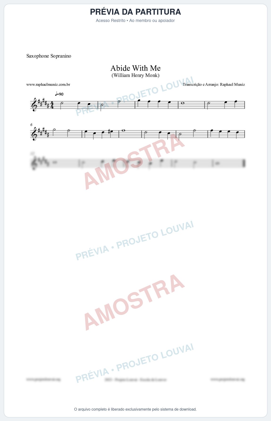 Prévia protegida da primeira página da partitura Partitura para Saxophone Sopranino - Abide With Me - William Henry Monk