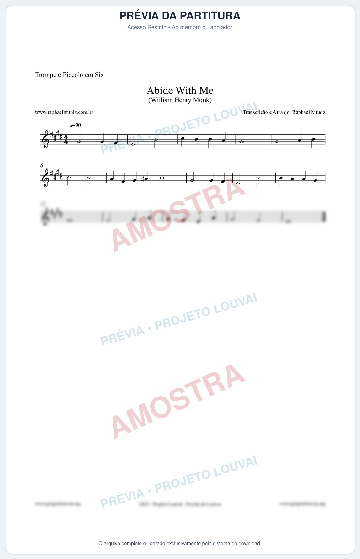 Prévia protegida da primeira página da partitura Partitura para Trompete Piccolo em Sib - Abide With Me - William Henry Monk