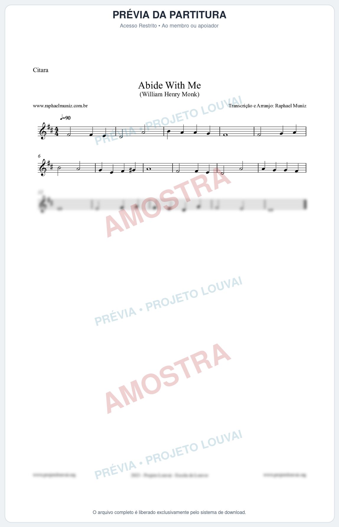 Prévia protegida da primeira página da partitura Partitura para Cítara - Abide With Me - William Henry Monk