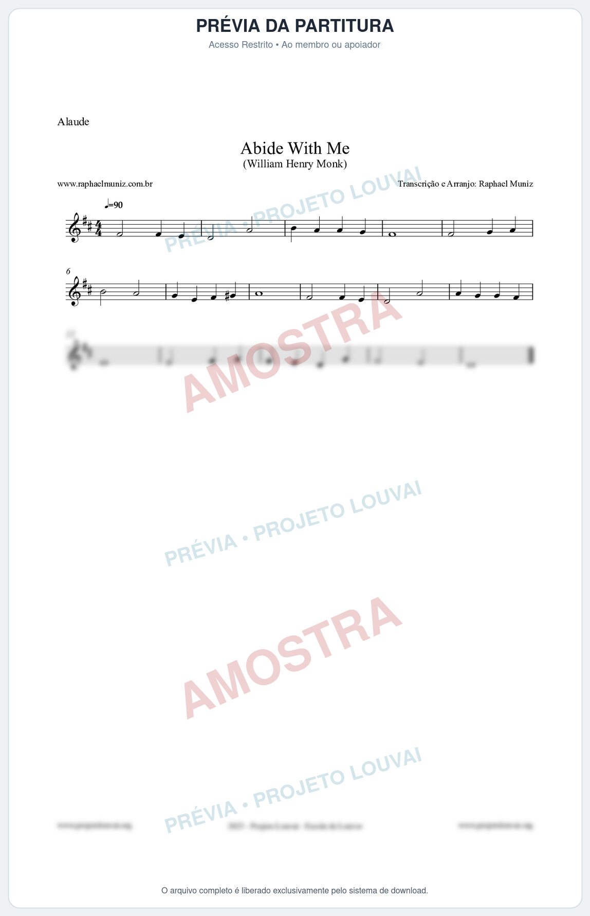Prévia protegida da primeira página da partitura Partitura para Alaúde - Abide With Me - William Henry Monk