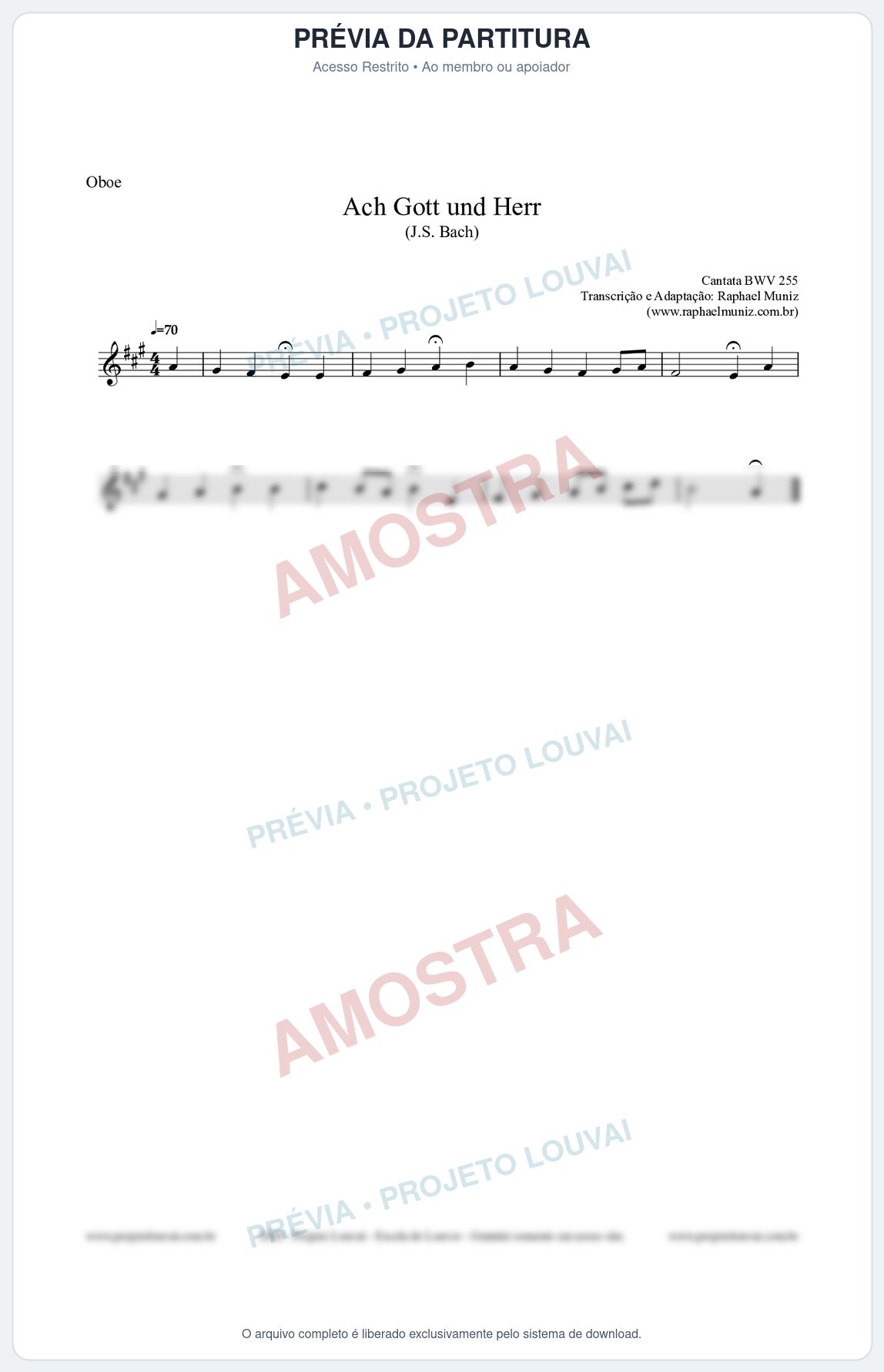 Prévia protegida da primeira página da partitura Partitura para Oboé - Ach Gott und Herr (BWV 255) (Tom A) - Johann Sebastian Bach