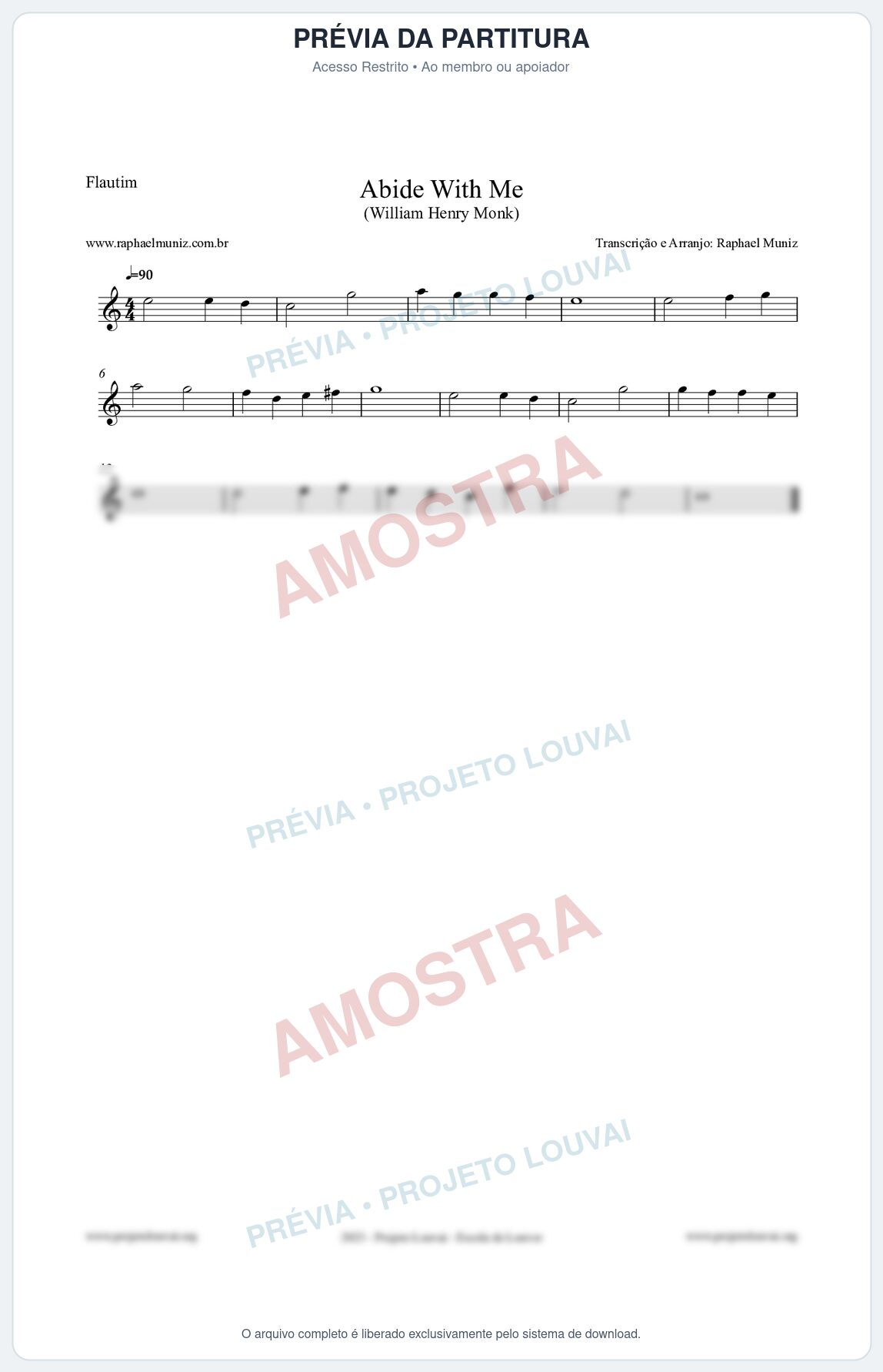 Prévia protegida da primeira página da partitura Partitura para Flautim - Abide With Me - William Henry Monk