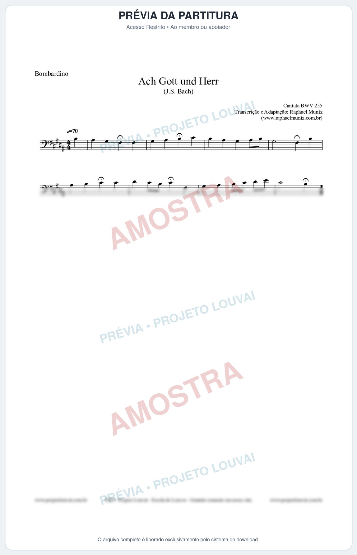 Prévia protegida da primeira página da partitura Partitura para Bombardino - Ach Gott und Herr (BWV 255) (Tom A) - Johann Sebastian Bach