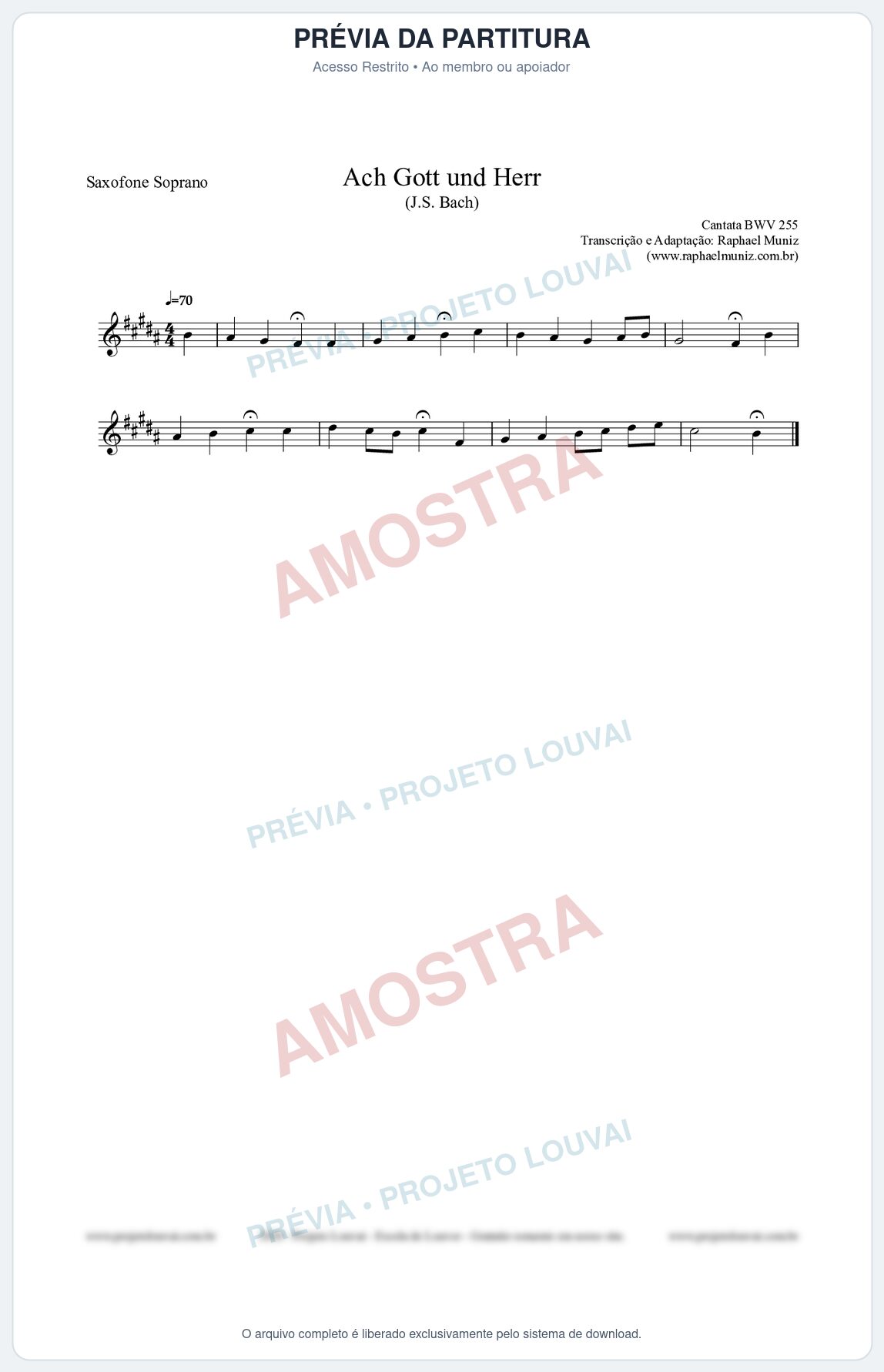 Prévia protegida da primeira página da partitura Partitura para Saxofone Soprano - Ach Gott und Herr (BWV 255) (Tom A) - Johann Sebastian Bach
