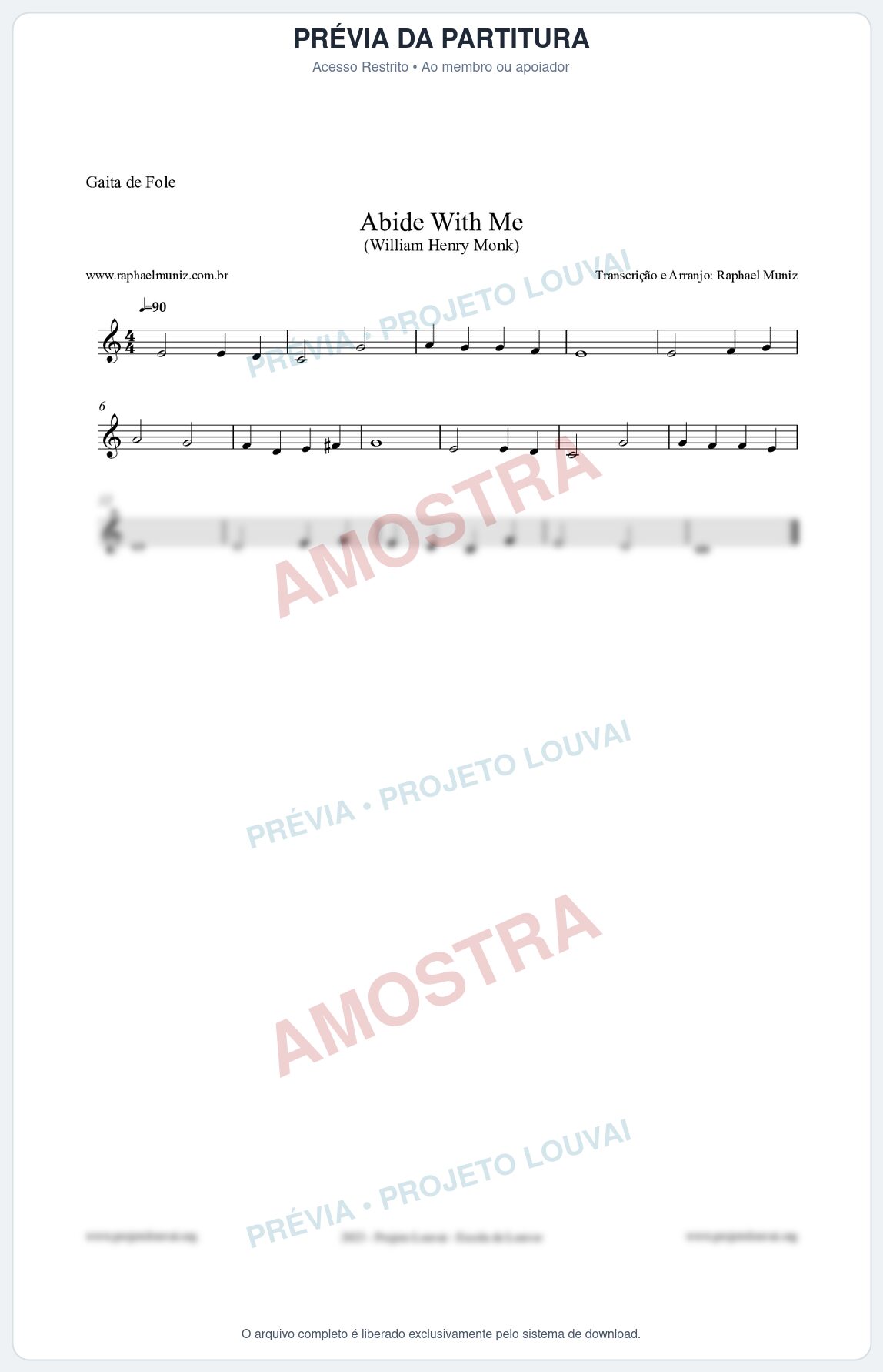 Prévia protegida da primeira página da partitura Partitura para Gaita de Fole - Abide With Me - William Henry Monk
