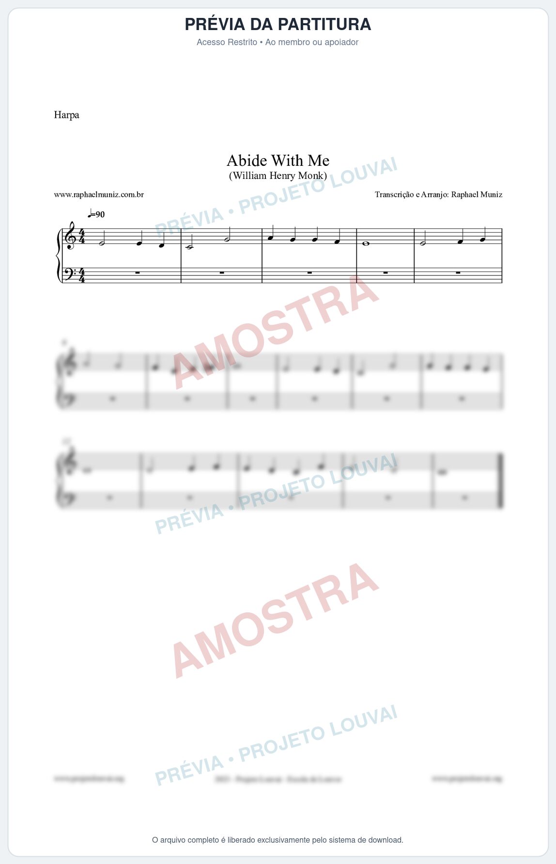 Prévia protegida da primeira página da partitura Partitura para Harpa - Abide With Me - William Henry Monk