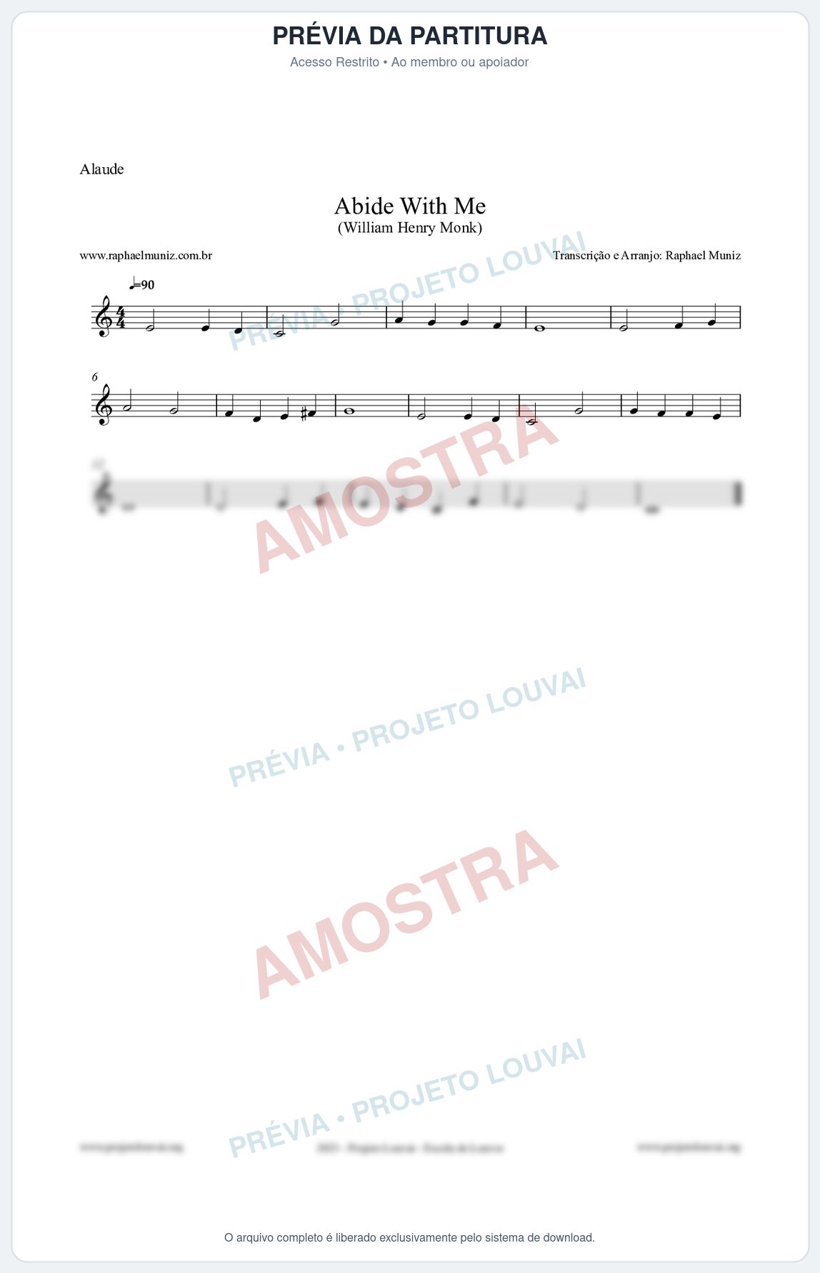 Prévia protegida da primeira página da partitura Partitura para Alaúde - Abide With Me - William Henry Monk