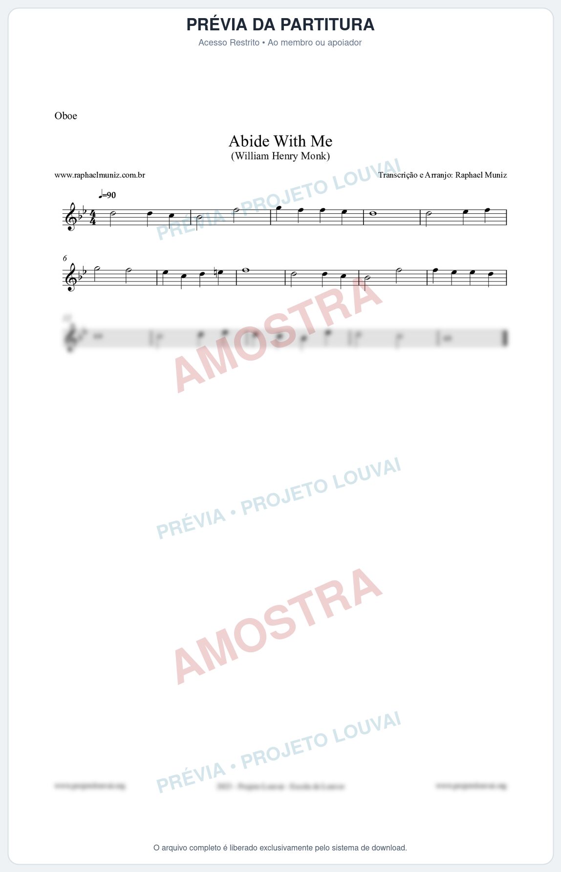 Prévia protegida da primeira página da partitura Partitura para Oboé - Abide With Me - William Henry Monk
