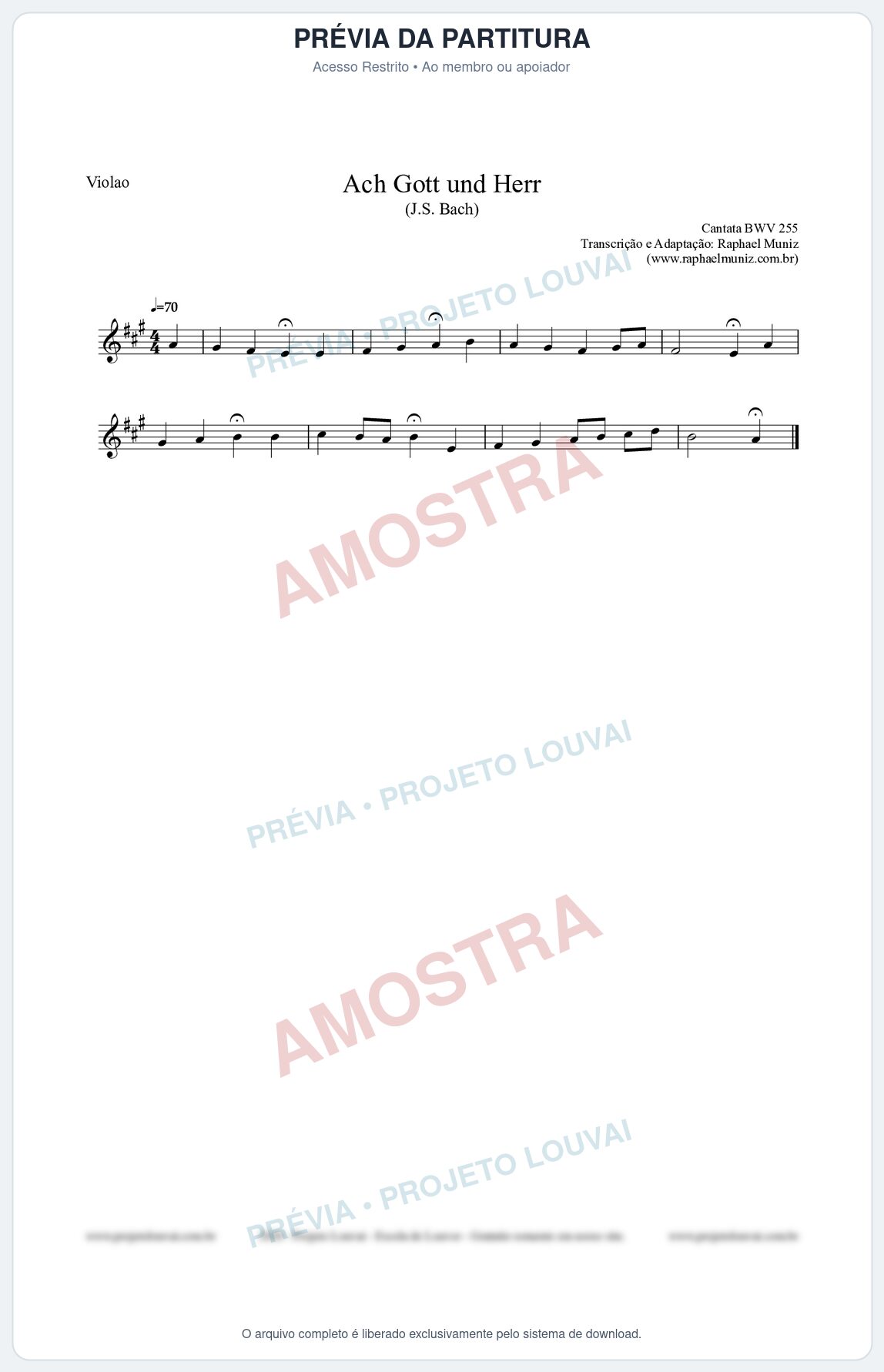 Prévia protegida da primeira página da partitura Partitura para Violão - Ach Gott und Herr (BWV 255) (Tom A) - Johann Sebastian Bach