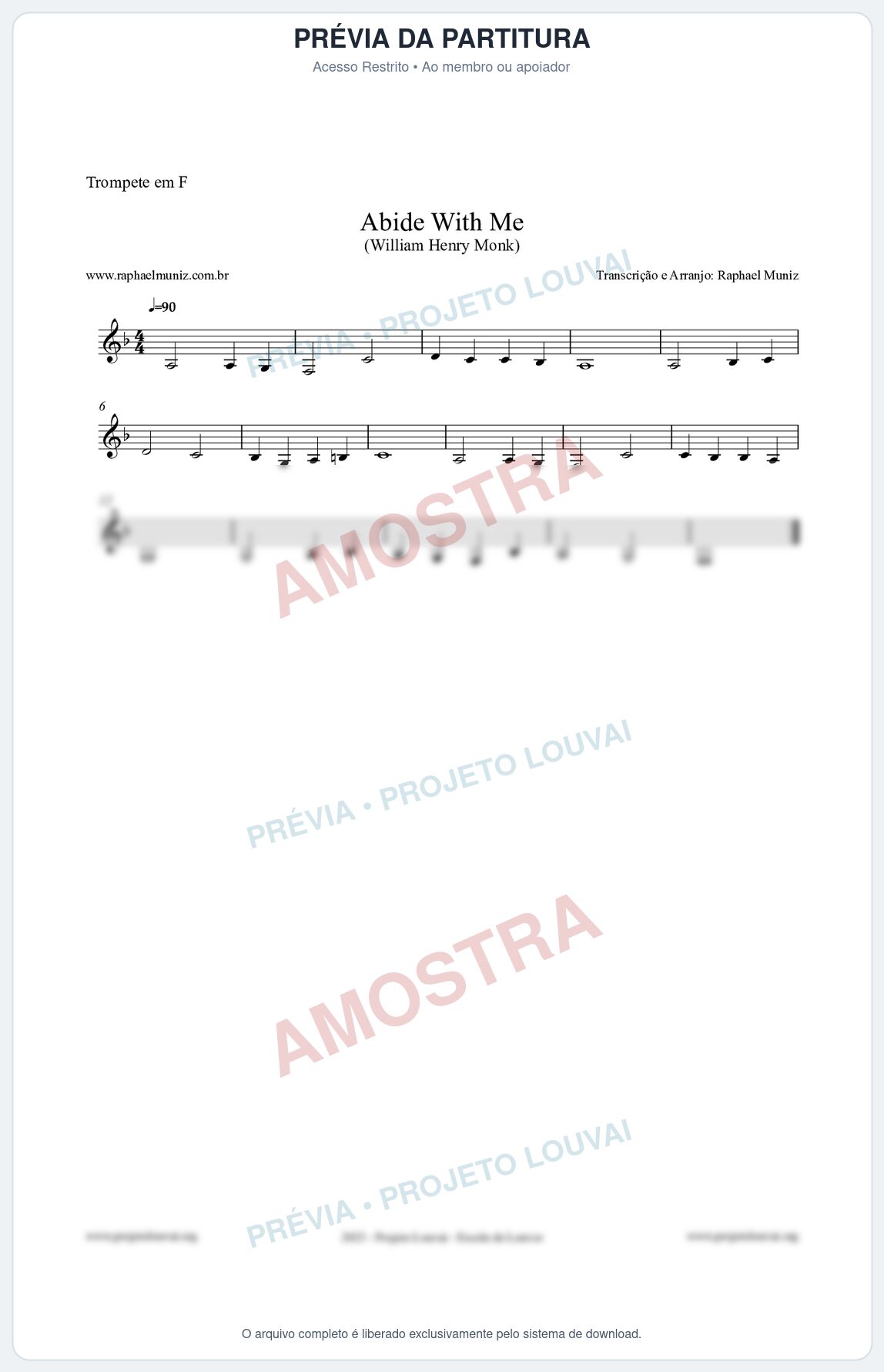 Prévia protegida da primeira página da partitura Partitura para Trompete em F - Abide With Me - William Henry Monk