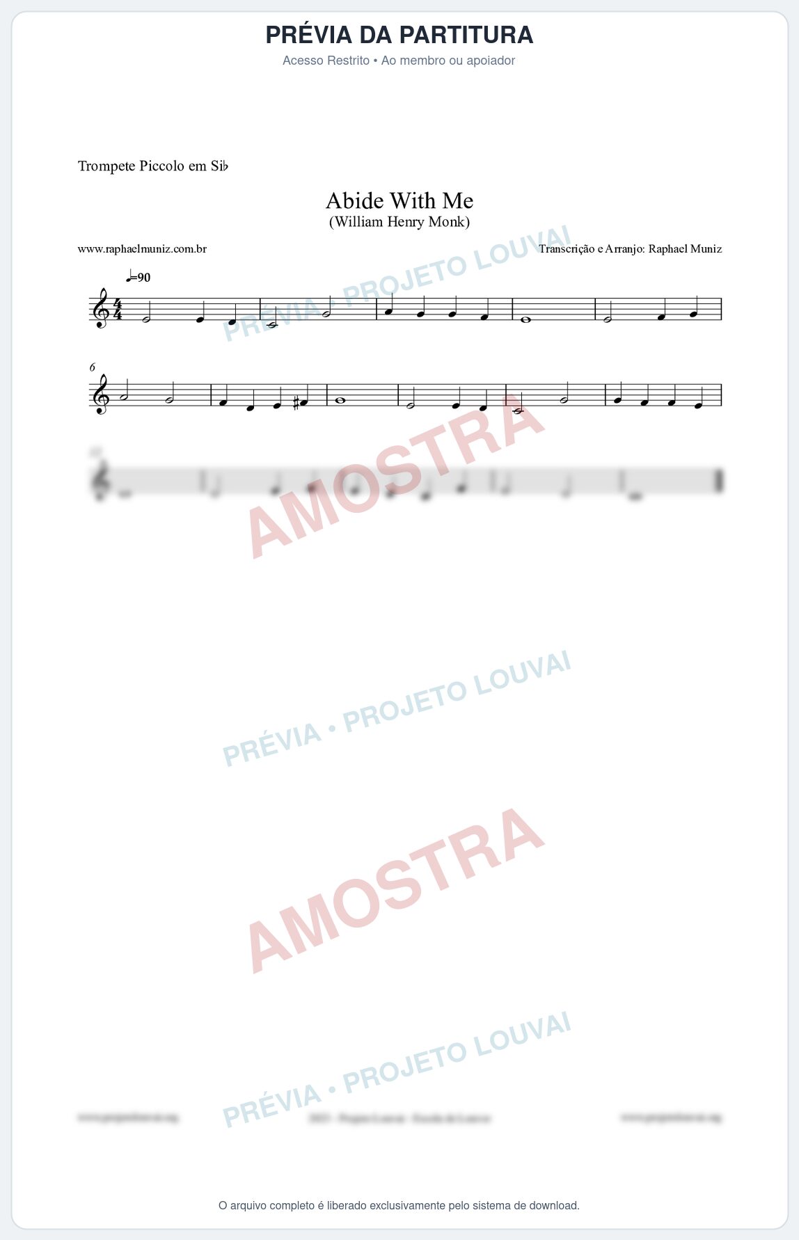 Prévia protegida da primeira página da partitura Partitura para Trompete Piccolo em Sib - Abide With Me - William Henry Monk